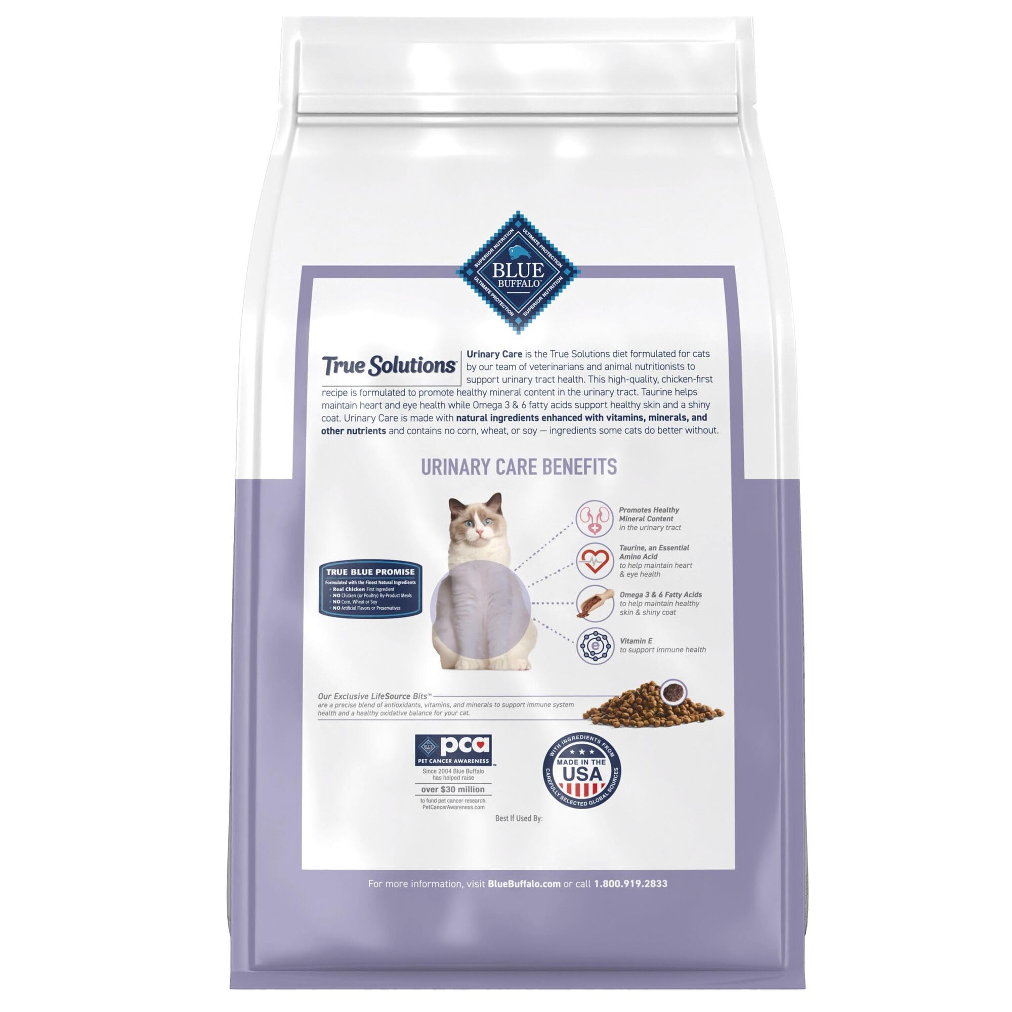 Blue Buffalo True Solutions Urinary Care - croquettes au poulet, texture croquante et alimentation équilibrée.
