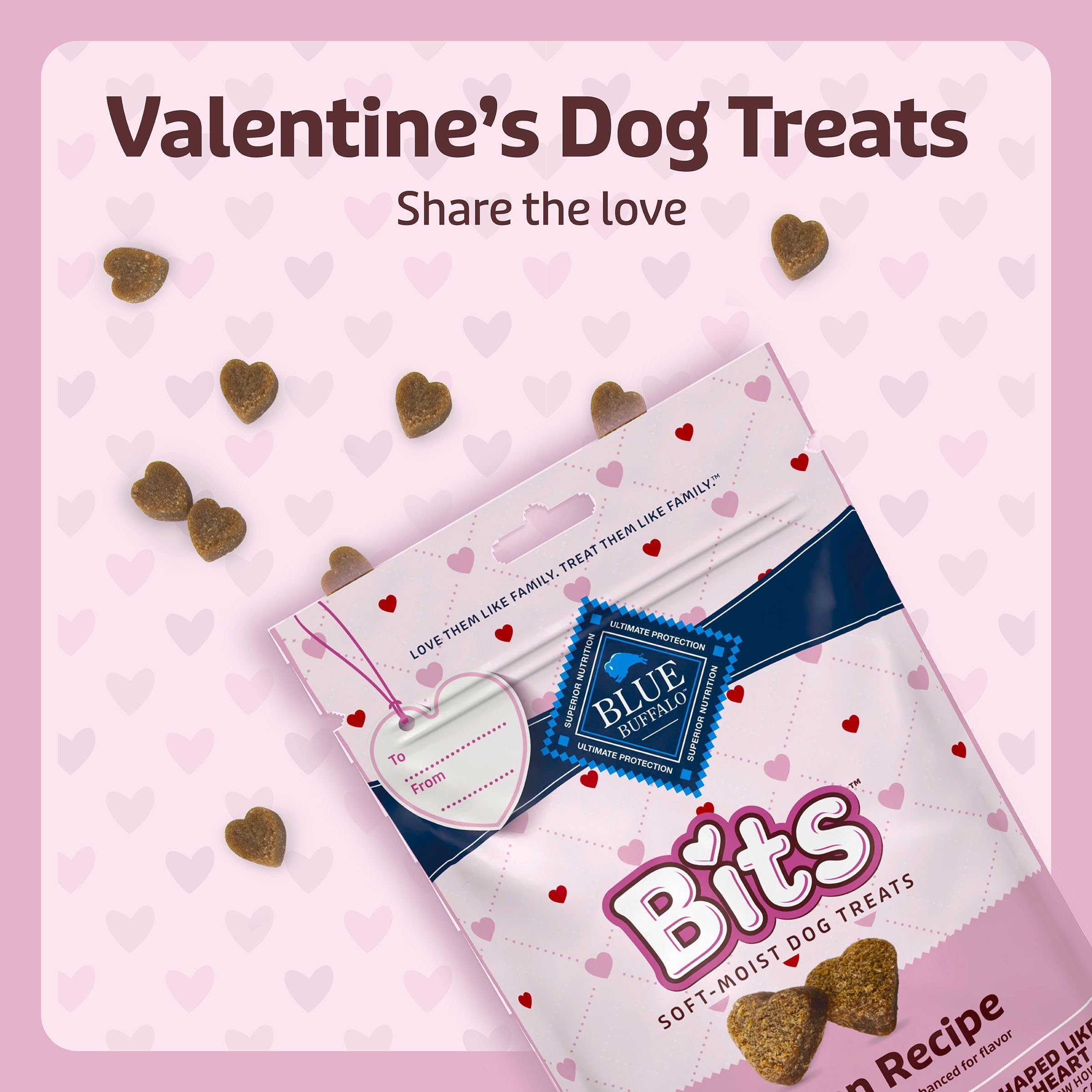 Blue Buffalo Valentines Bits, bouchées tendres, idéal pour petites récompenses après balade.