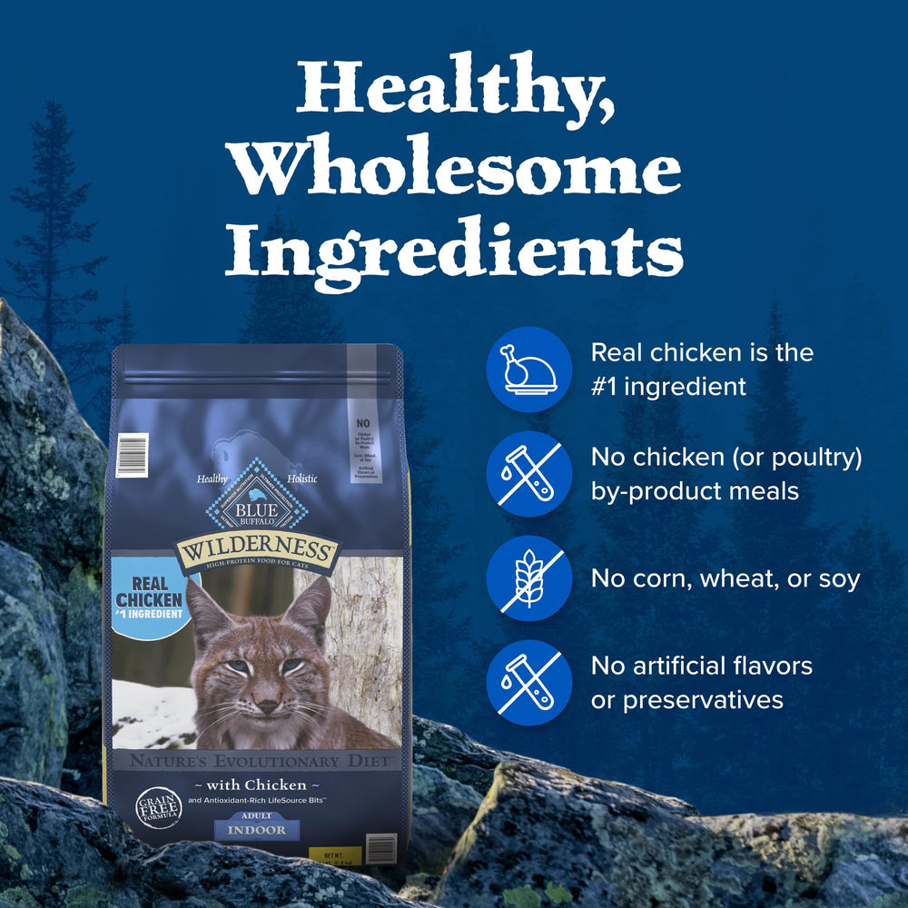 Blue Buffalo Wilderness absence de maïs blé soja, formulation sans gluten.