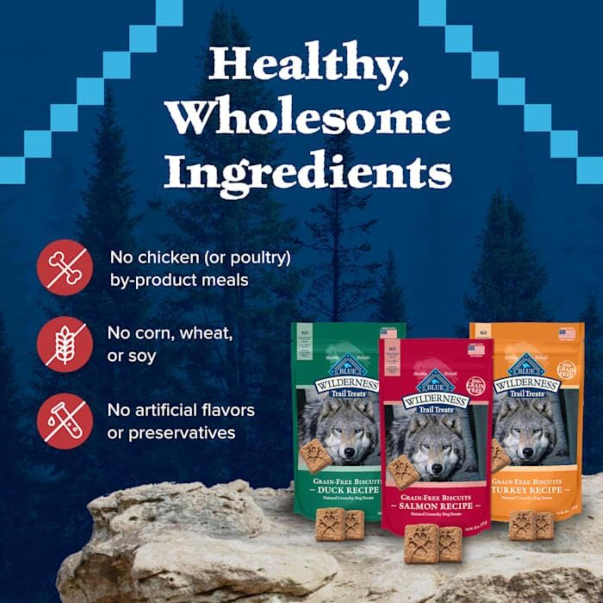 Blue Buffalo Wilderness biscuits croustillants à la dinde, texture agréable et sans céréales.