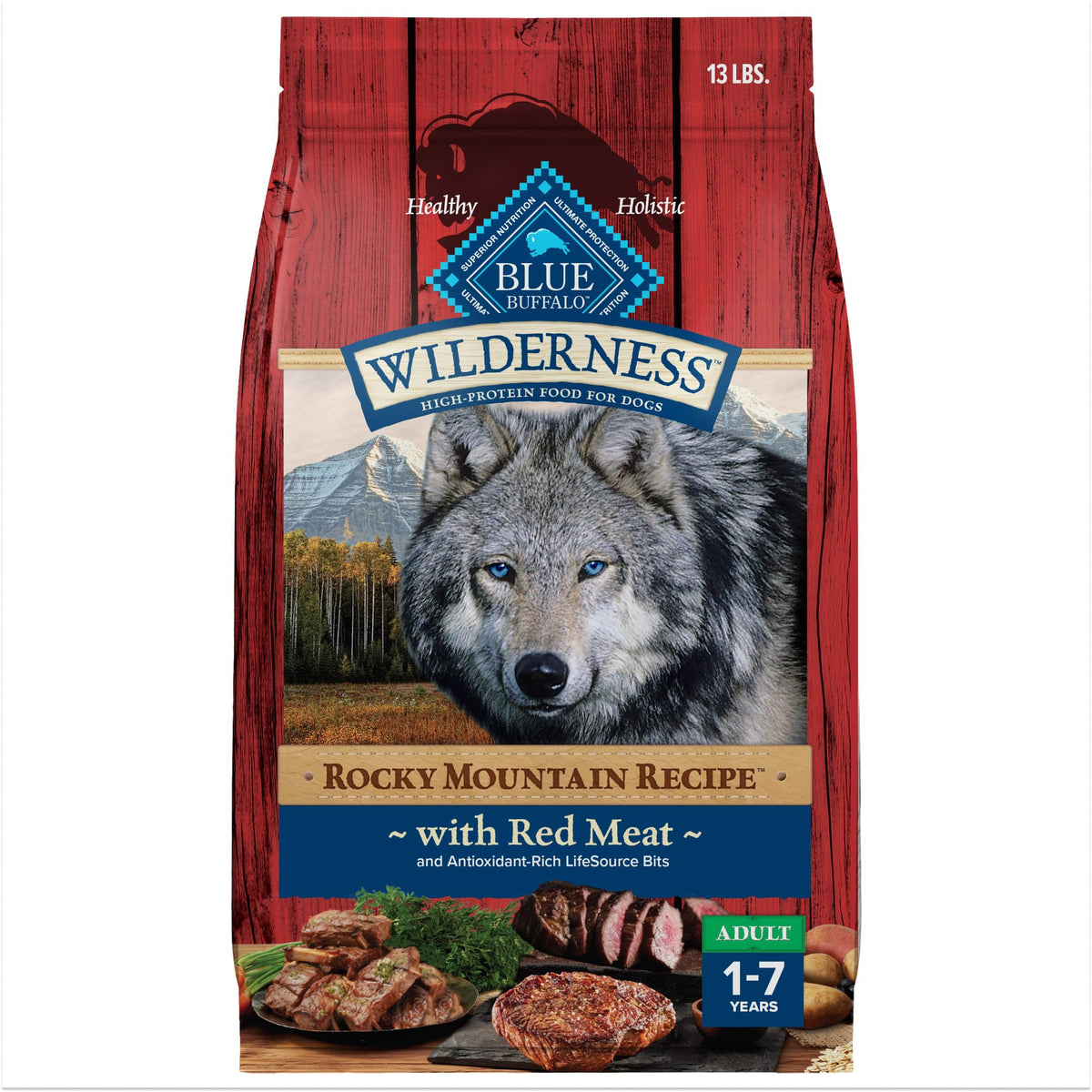Blue Buffalo Wilderness : boeuf premier ingrédient, croquettes protéinées pour chiens adultes.