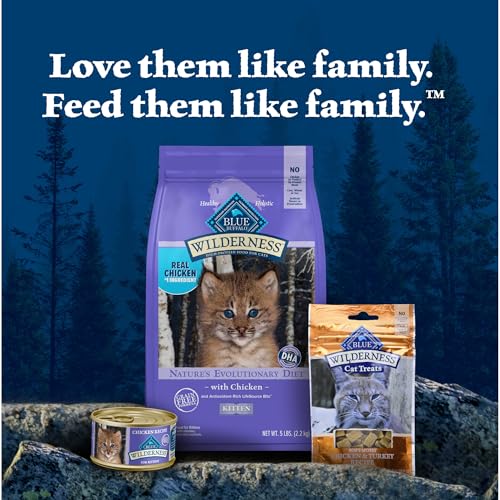 Blue Buffalo Wilderness chaton sans maïs ni soja pour une digestion potentiellement plus douce.