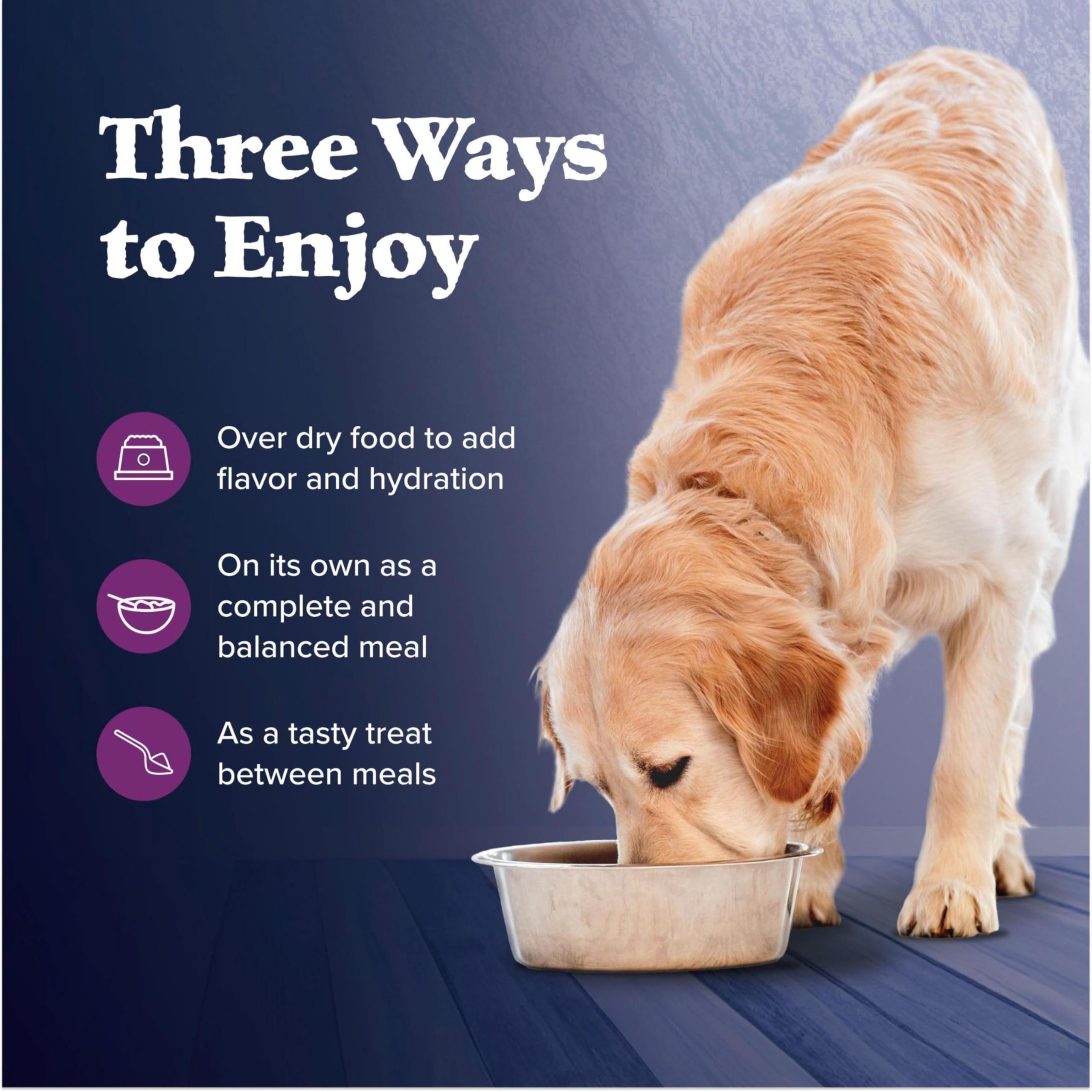 Blue Buffalo Wilderness chien heureux mangeant dans son repas.