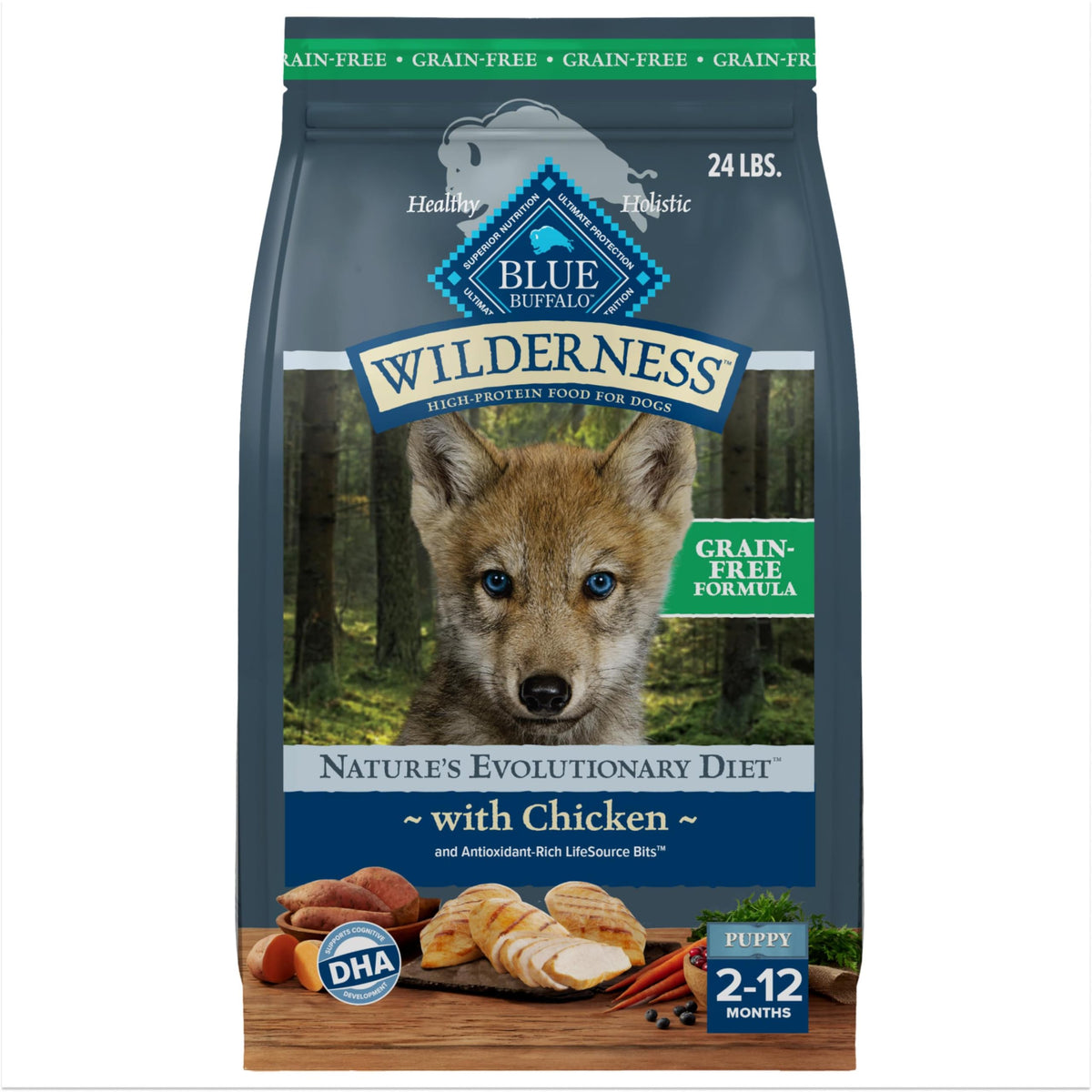 Blue Buffalo Wilderness chiot croquettes au poulet réel pour croissance saine