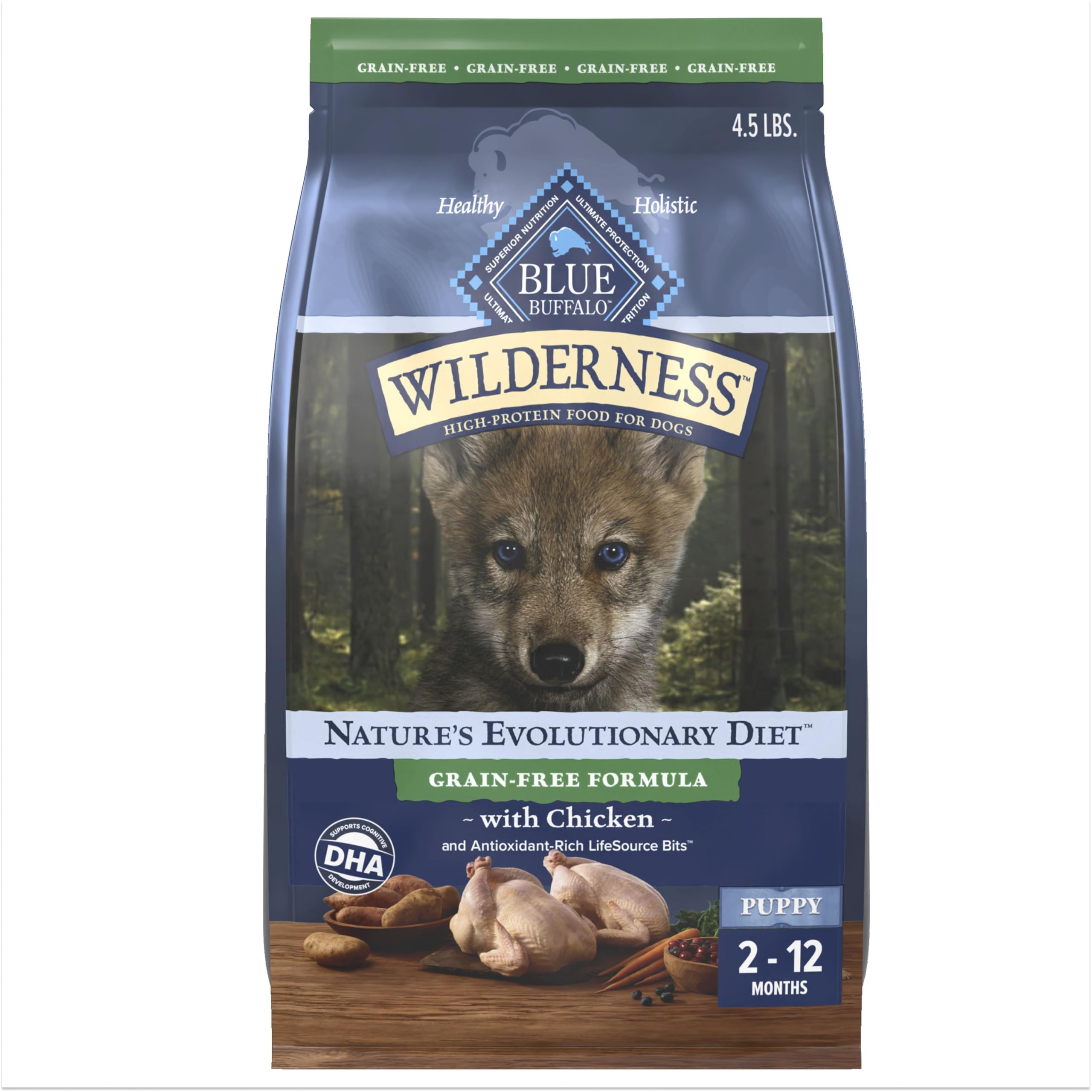 Sac Blue Buffalo Wilderness chiots, 4,5 lb, croquettes riches en protéines.