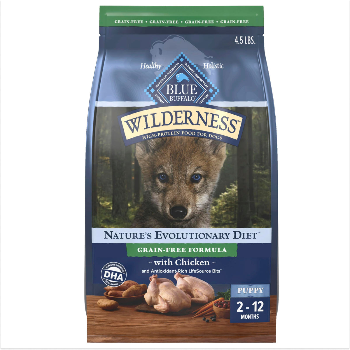 Sac Blue Buffalo Wilderness chiots, 4,5 lb, croquettes riches en protéines.