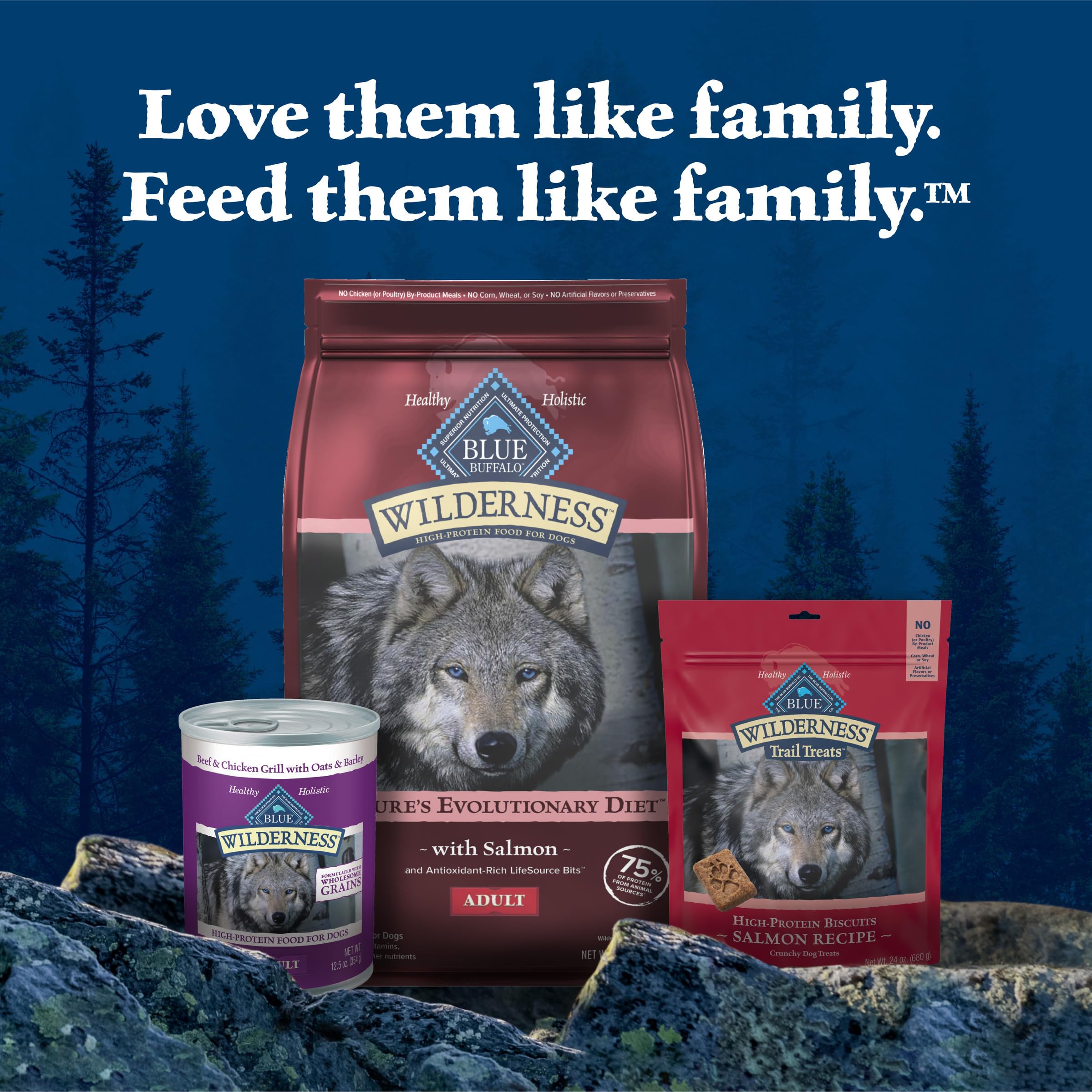 Blue Buffalo Wilderness croquettes pour chien adulte, texture croquante.