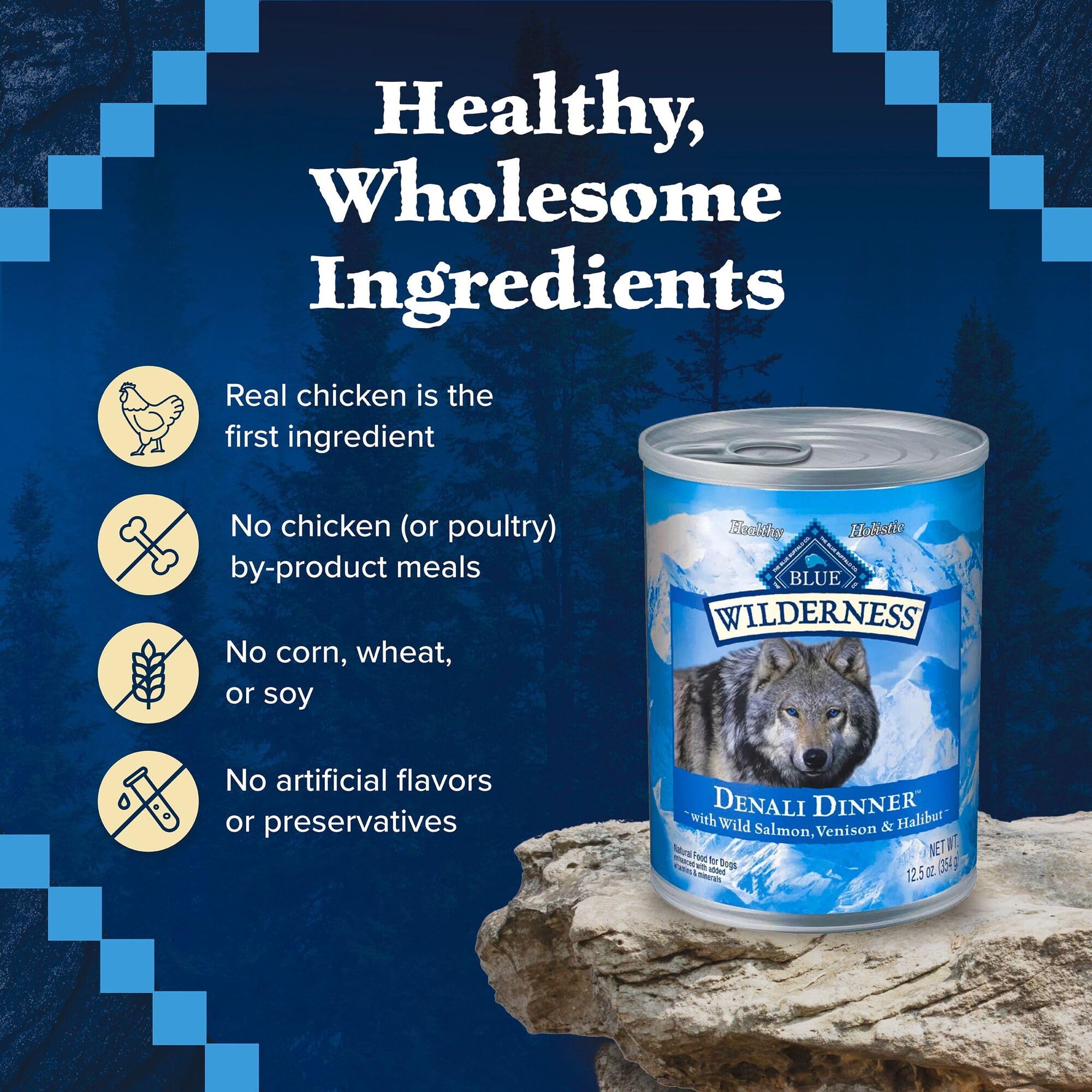 Blue Buffalo Wilderness Denali Diner, boîte pratique de 12,5 oz pour repas complets.