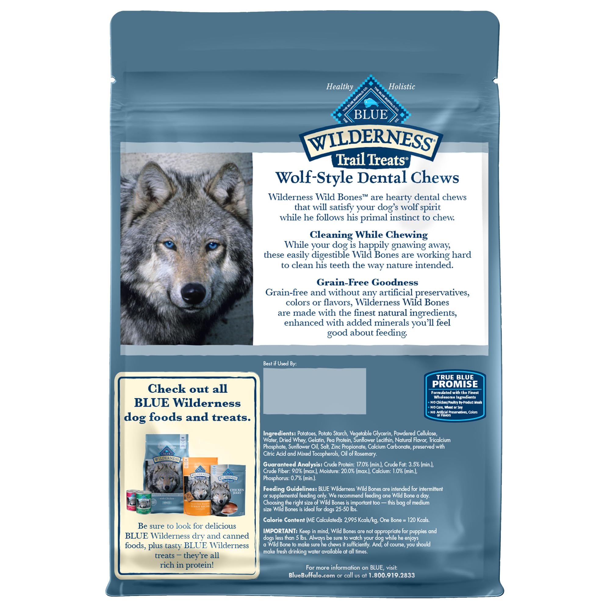 Blue Buffalo Wilderness emballage et ingrédients naturels – informations visibles