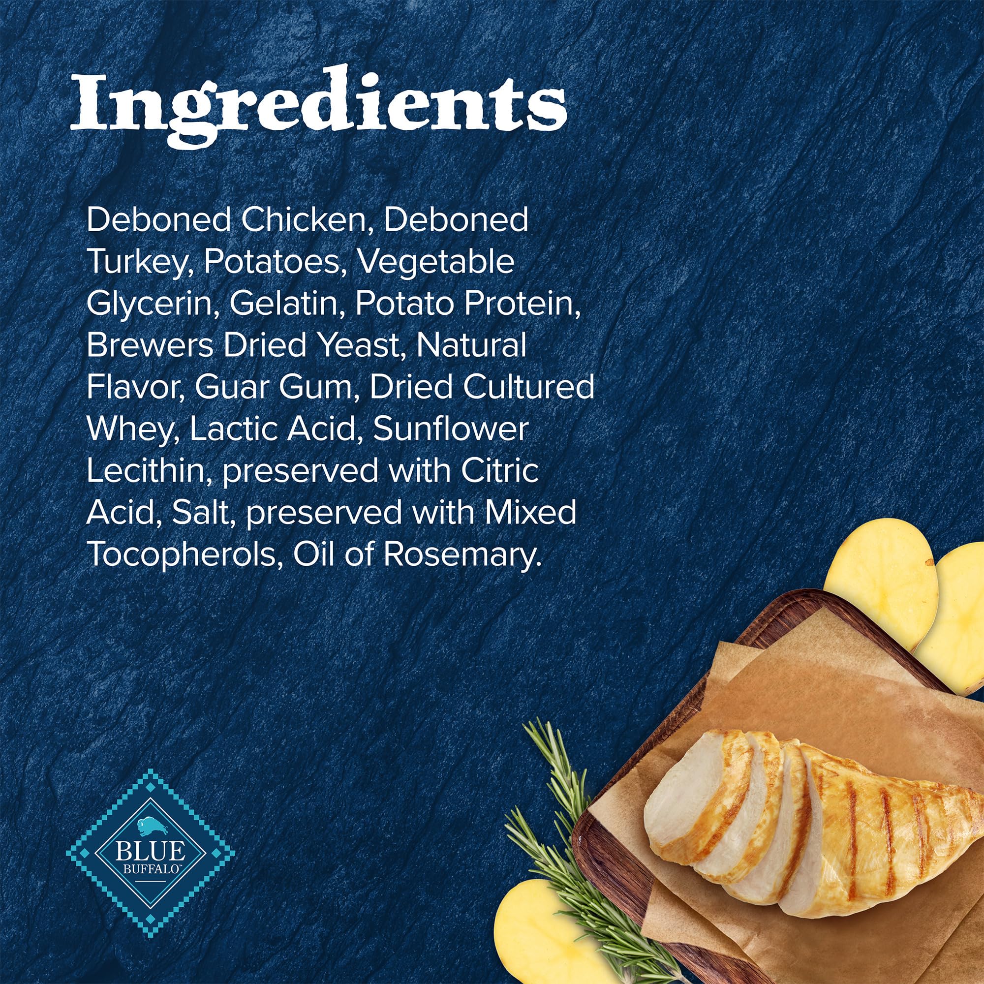 Formule sans sous-produits de poulet pour une collation naturelle.