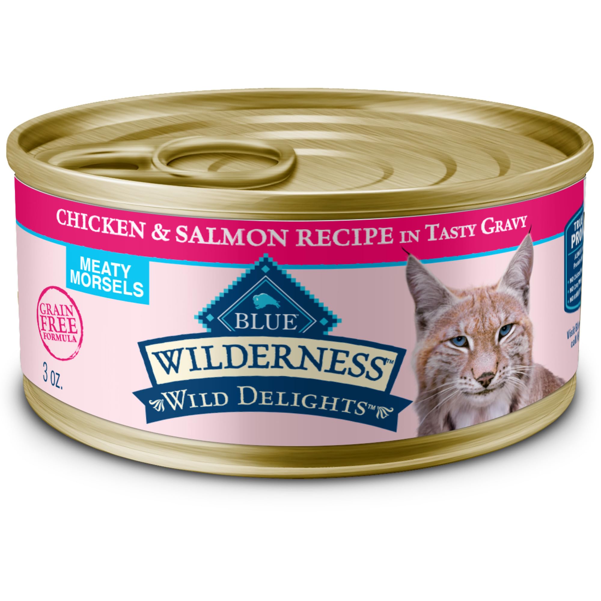 Blue Buffalo Wilderness: Morceaux poulet et saumon dans une sauce savoureuse pour chat.