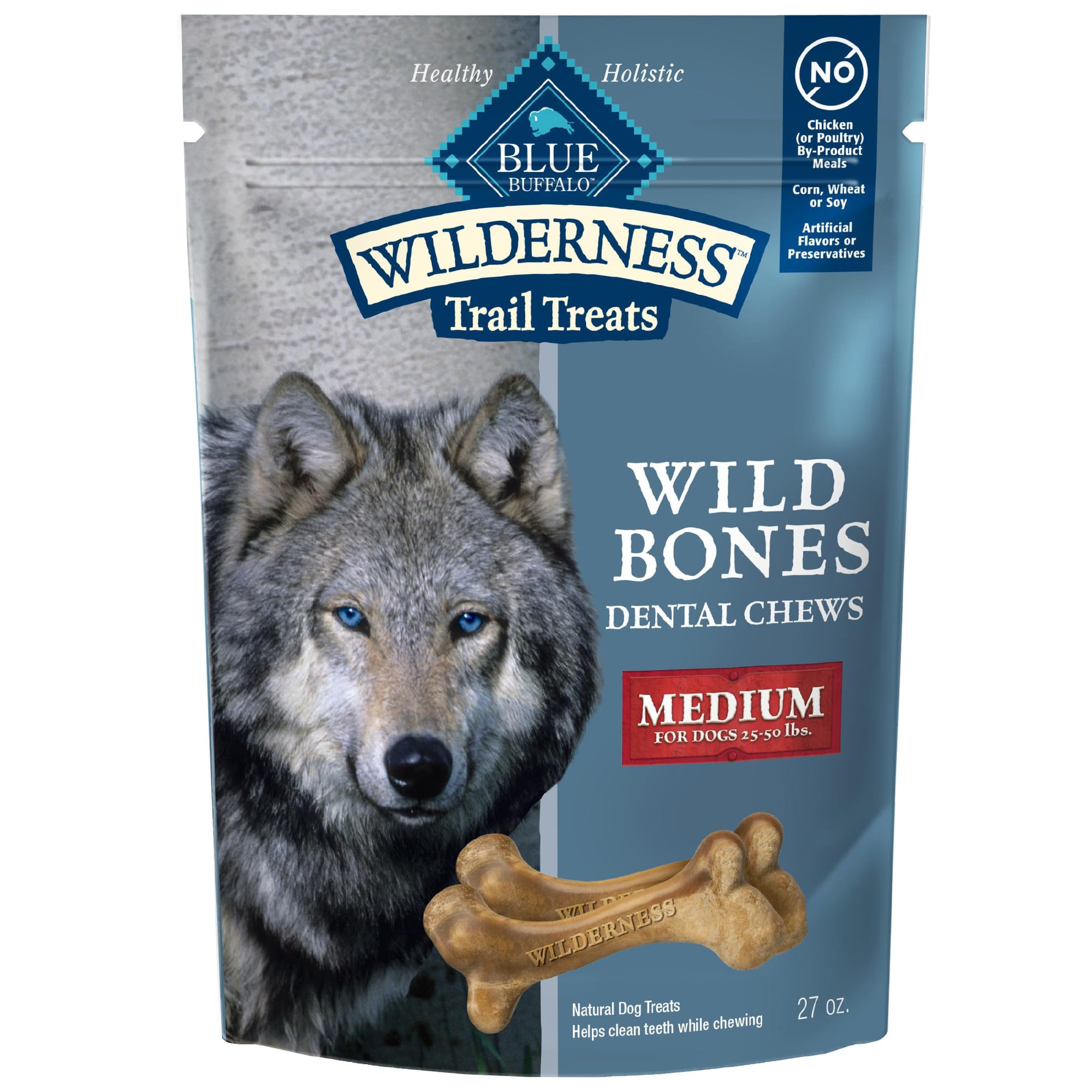 Blue Buffalo Wilderness os dentaires moyen 27oz – mastication et haleine plus fraîche après usage