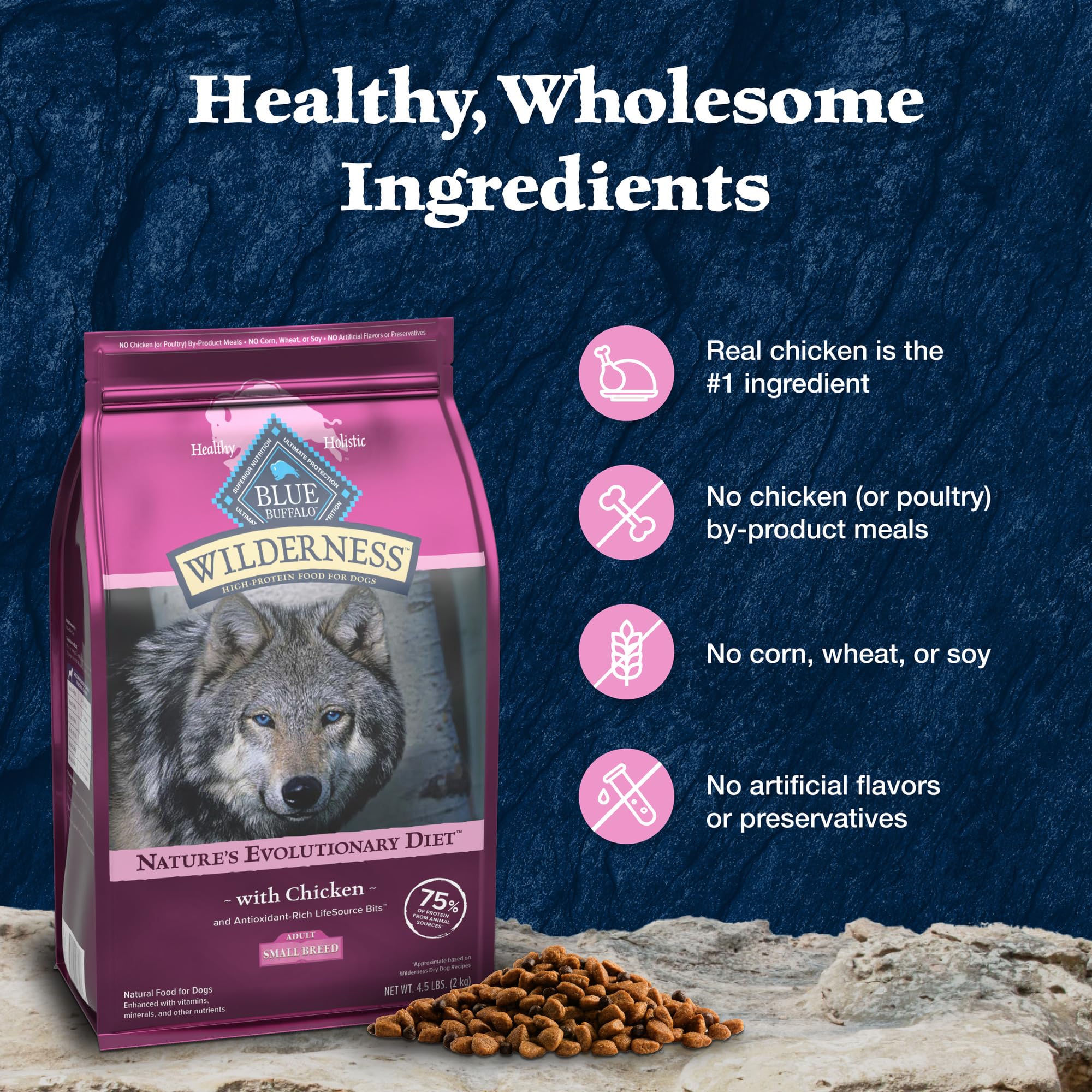 Blue Buffalo Wilderness adapté aux petits chiens adultes actifs.