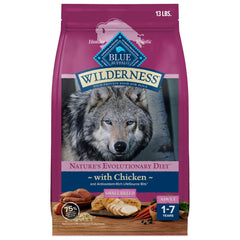 Blue Buffalo Wilderness poulet premier ingrédient pour muscles et énergie.