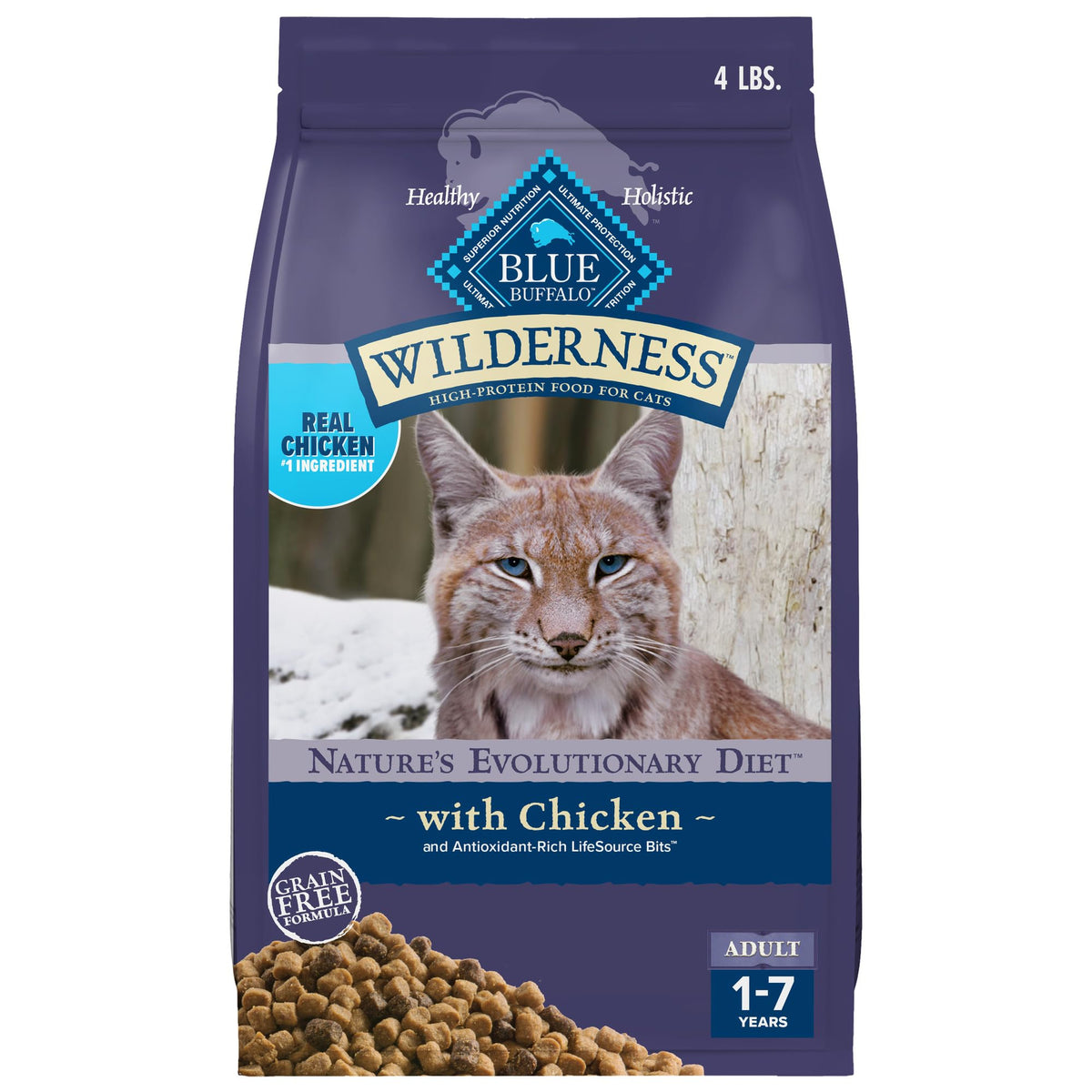 Blue Buffalo Wilderness montre poulet premier ingredient et proteine naturelle