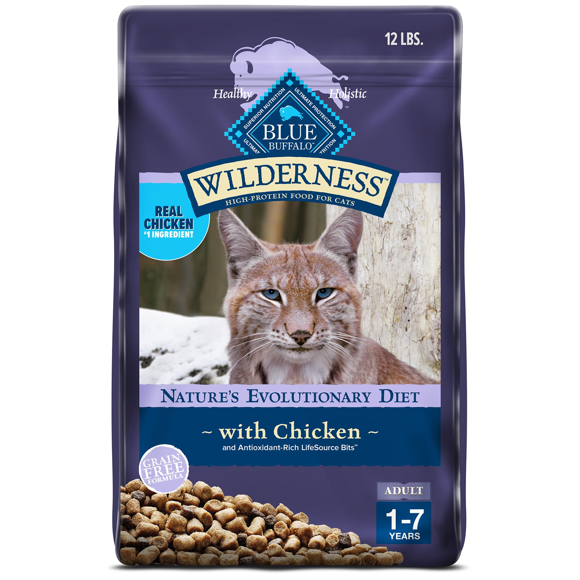 Blue Buffalo Wilderness: poulet réel premier ingrédient, soutien les muscles du chat.