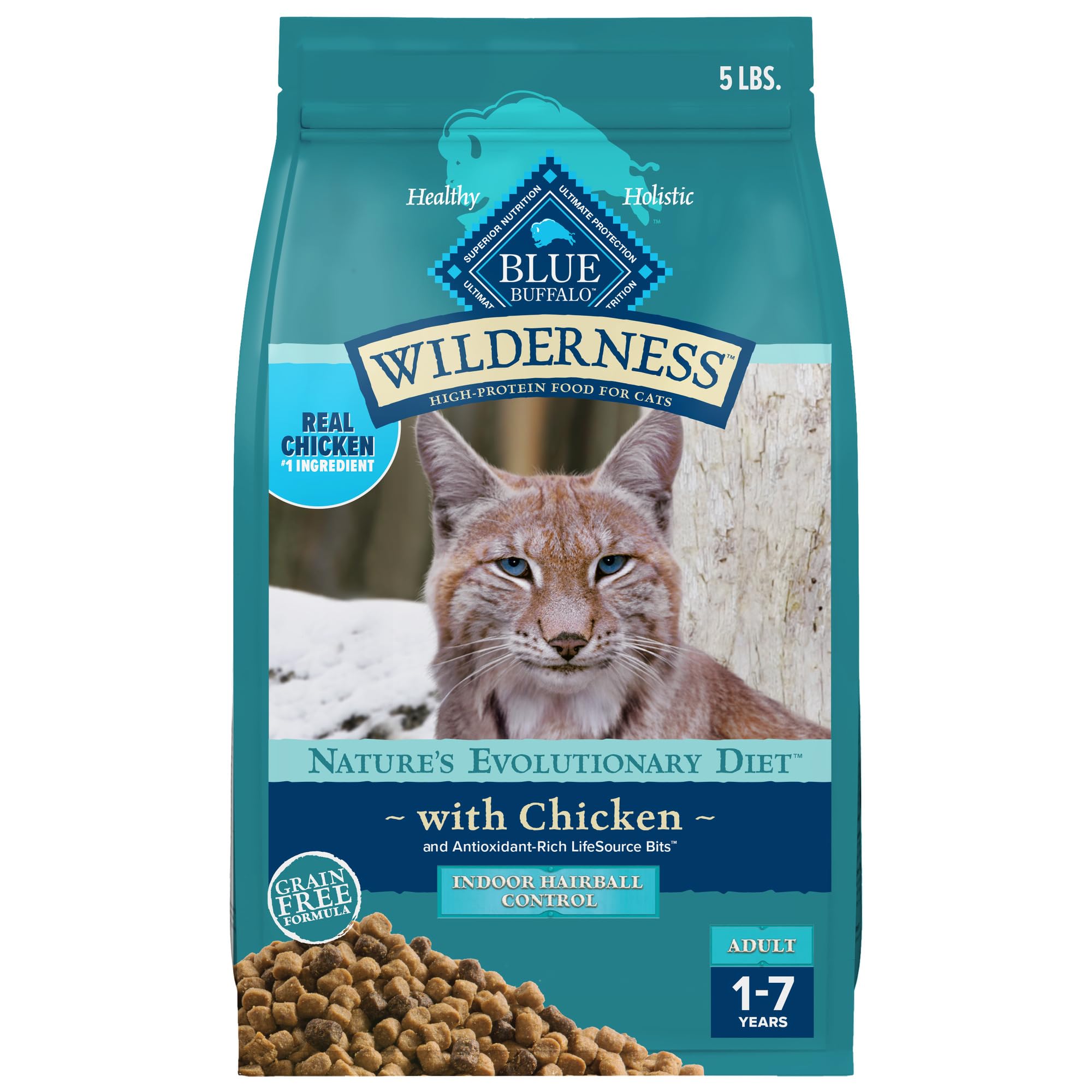 Blue Buffalo Wilderness poulet sac 5 lb, protéines de qualité pour chats d interieur