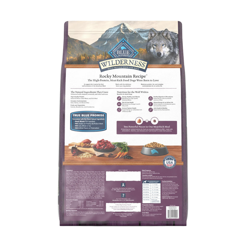 Blue Buffalo Wilderness protéines et glucides soutenant énergie quotidienne du chien.