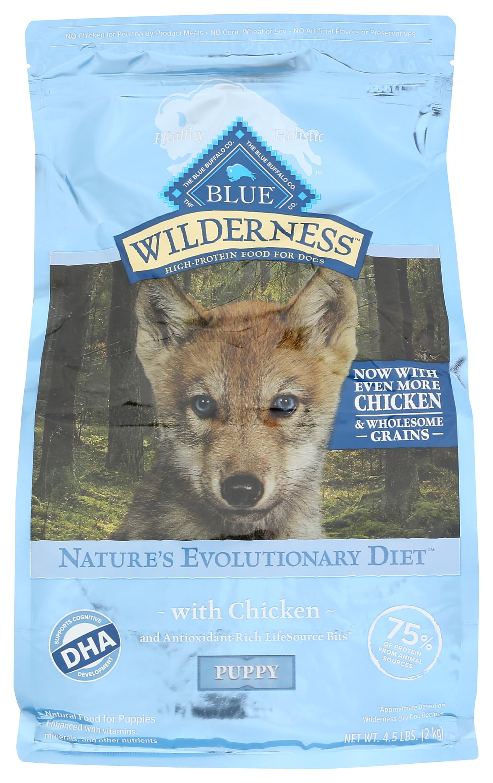 Croquettes Blue Buffalo Wilderness pour chiots au poulet, premier ingrédient naturel soutenant la croissance