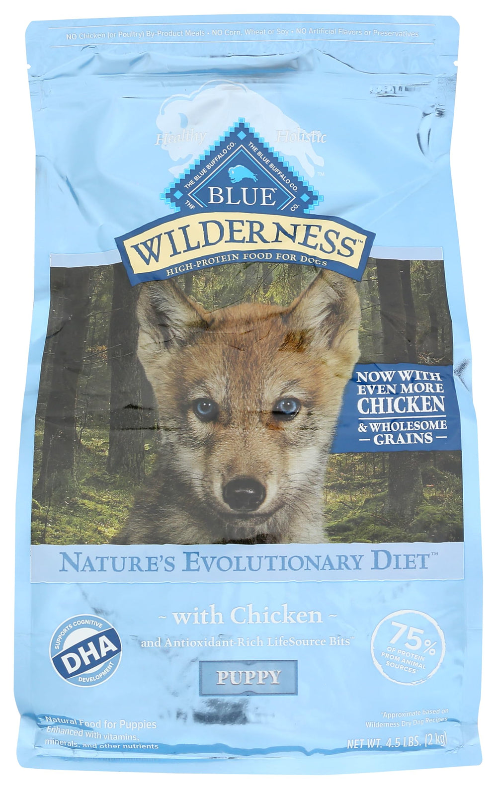 Croquettes Blue Buffalo Wilderness pour chiots au poulet, premier ingrédient naturel soutenant la croissance