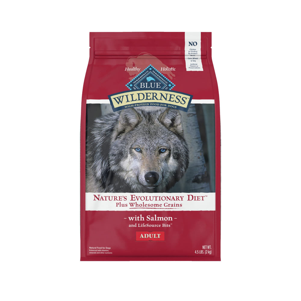 Blue Buffalo Wilderness sac saumon, protéine élevée pour chien adulte.