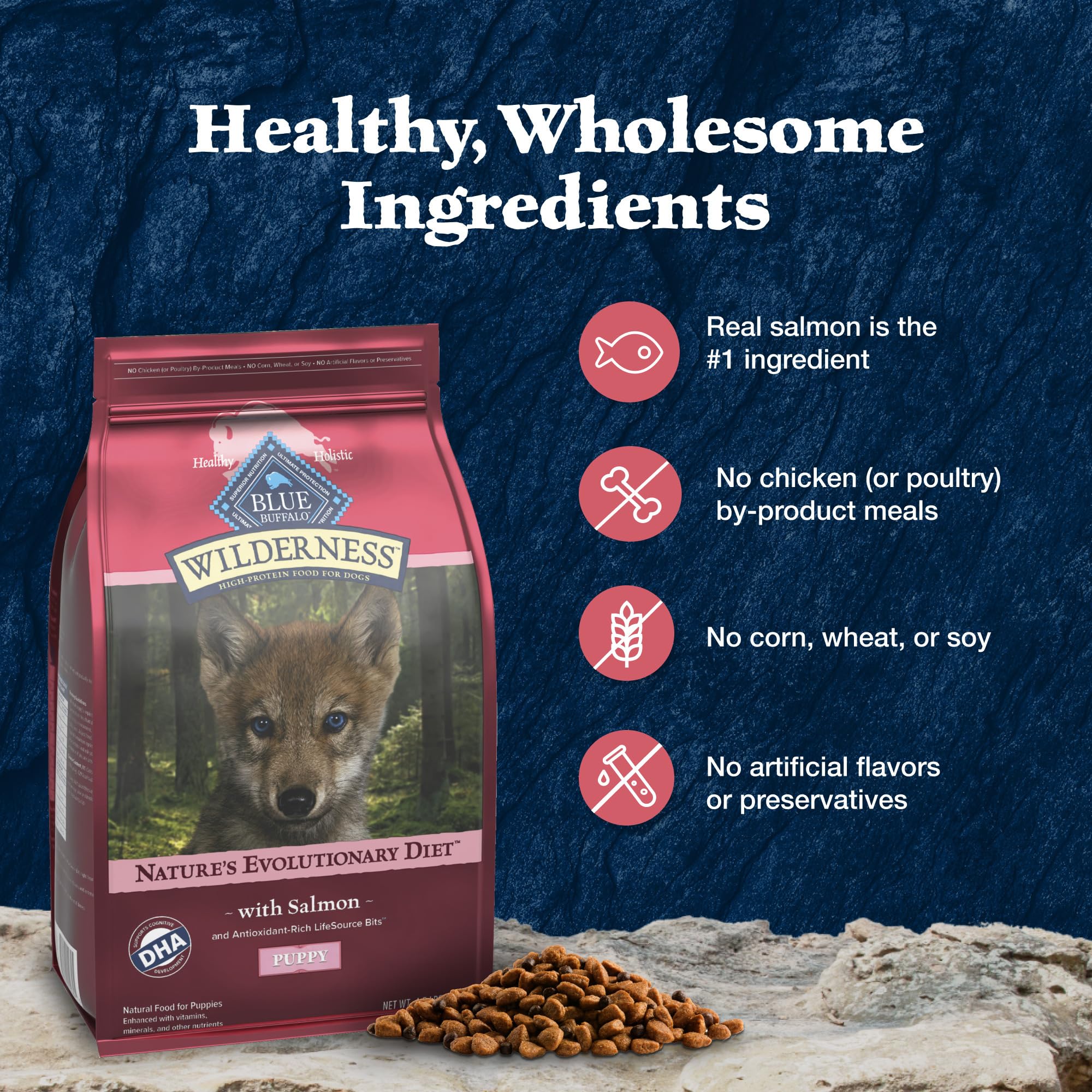 Blue Buffalo Wilderness sans maïs-blé-soja: alimentation naturelle sans allergènes.