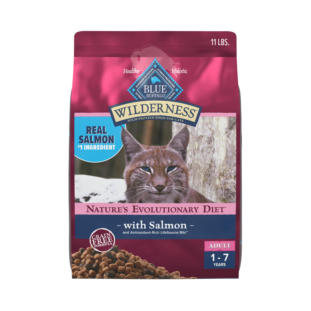 Blue Buffalo Wilderness saumon premier ingrédient, saveur naturelle et protéinée.