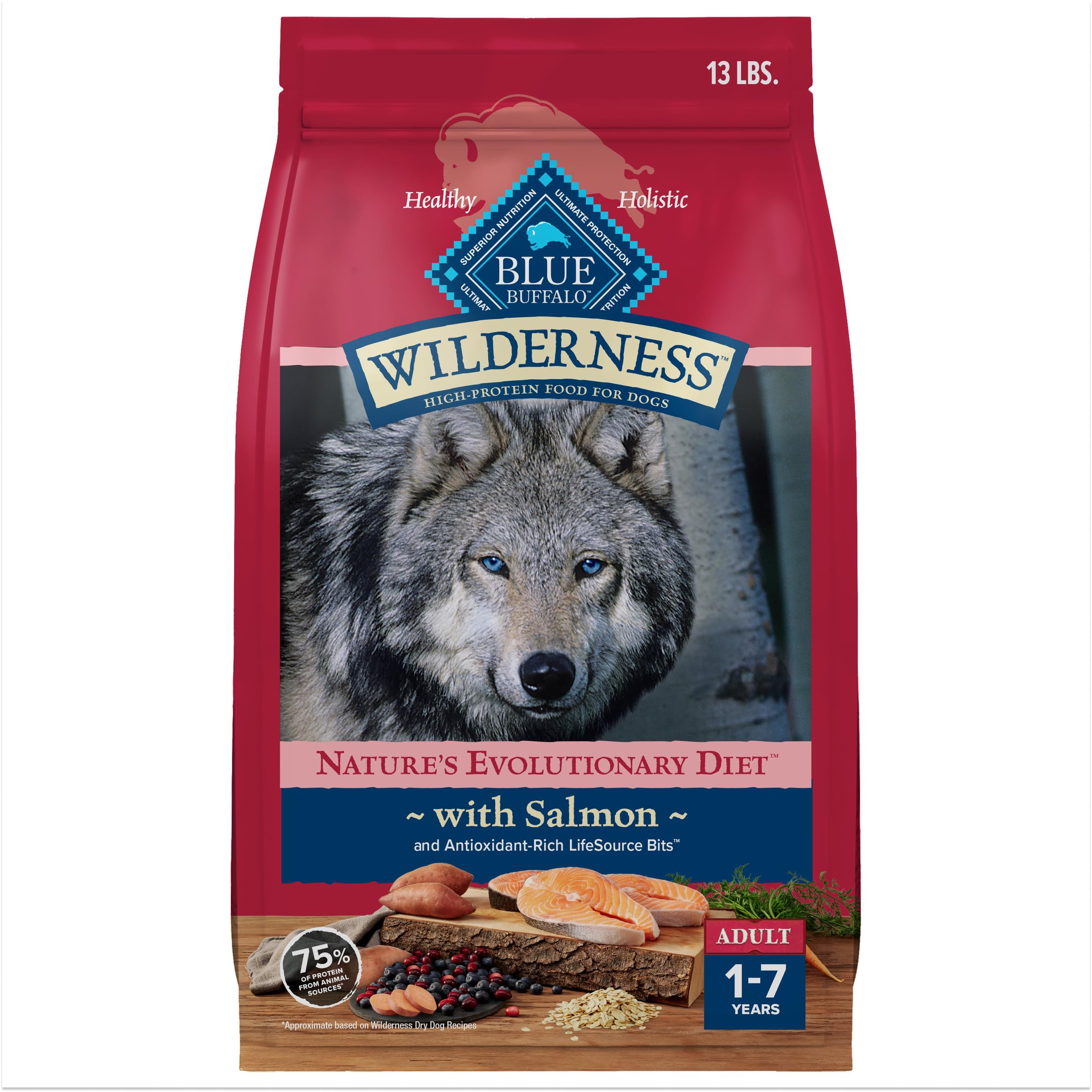 Blue Buffalo Wilderness saumon premier ingrédient, soutien musculaire.