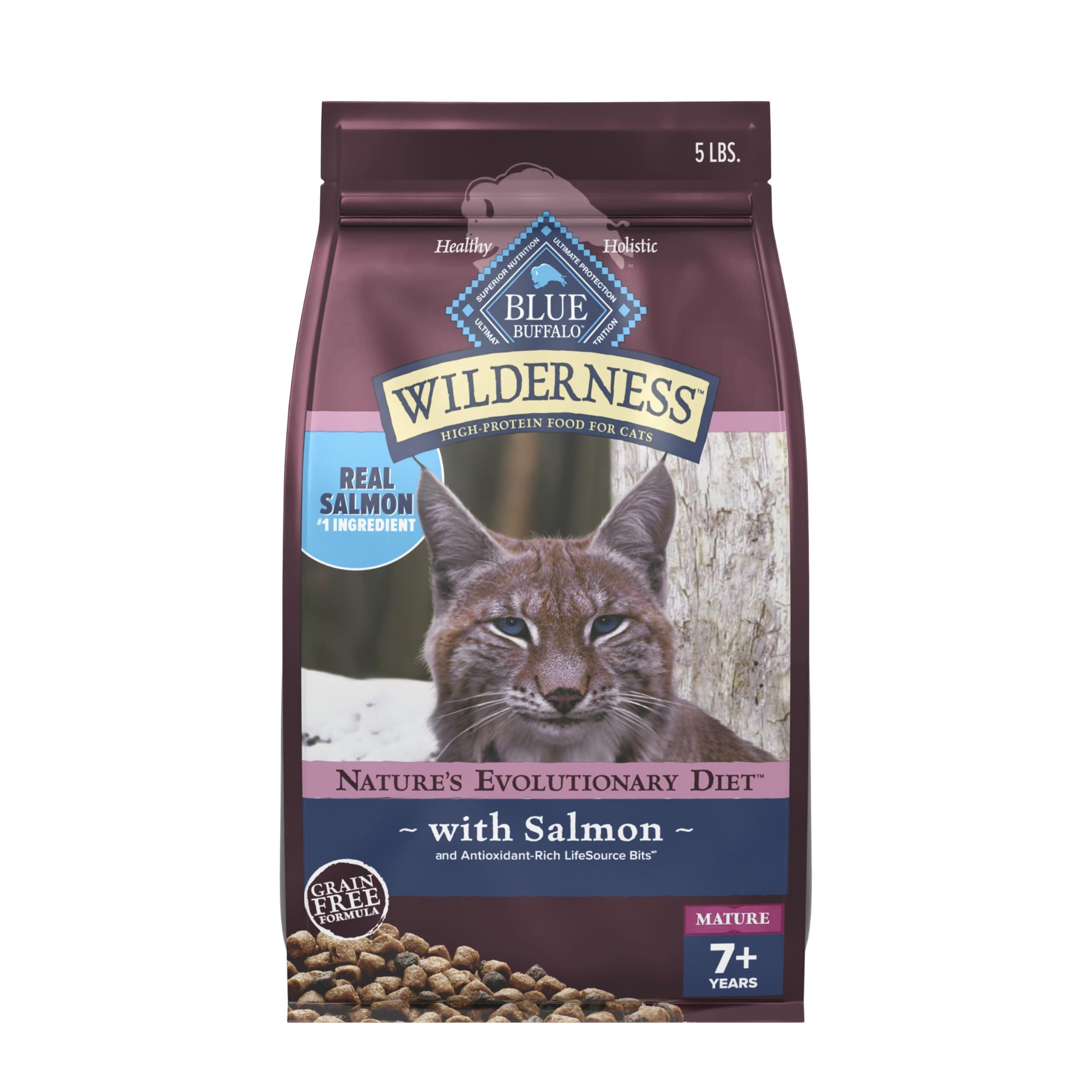 Blue Buffalo Wilderness saumon réel en premier plan, favorise le maintien musculaire.