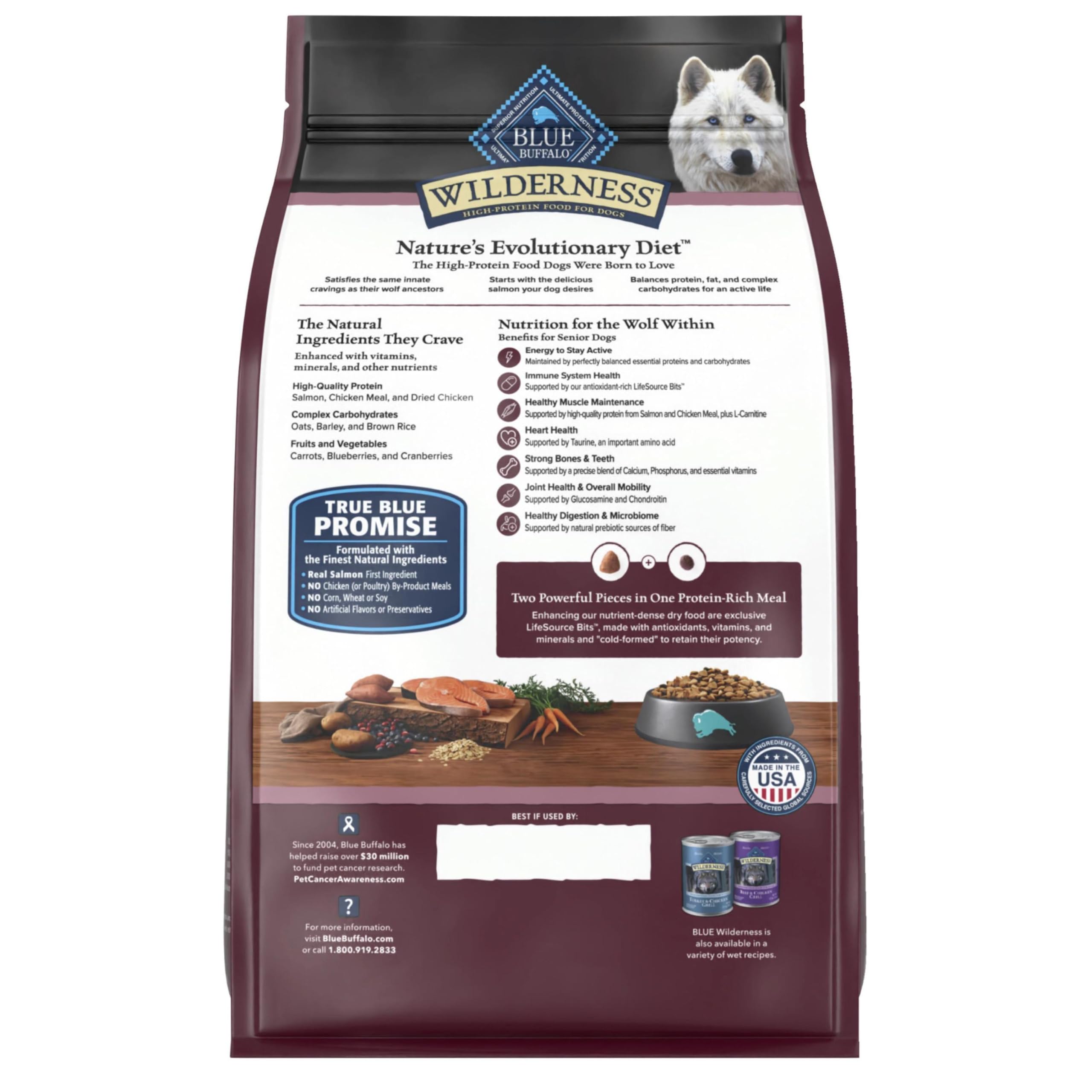 Blue Buffalo Wilderness Senior – protéines de qualité pour soutenir les muscles seniors.