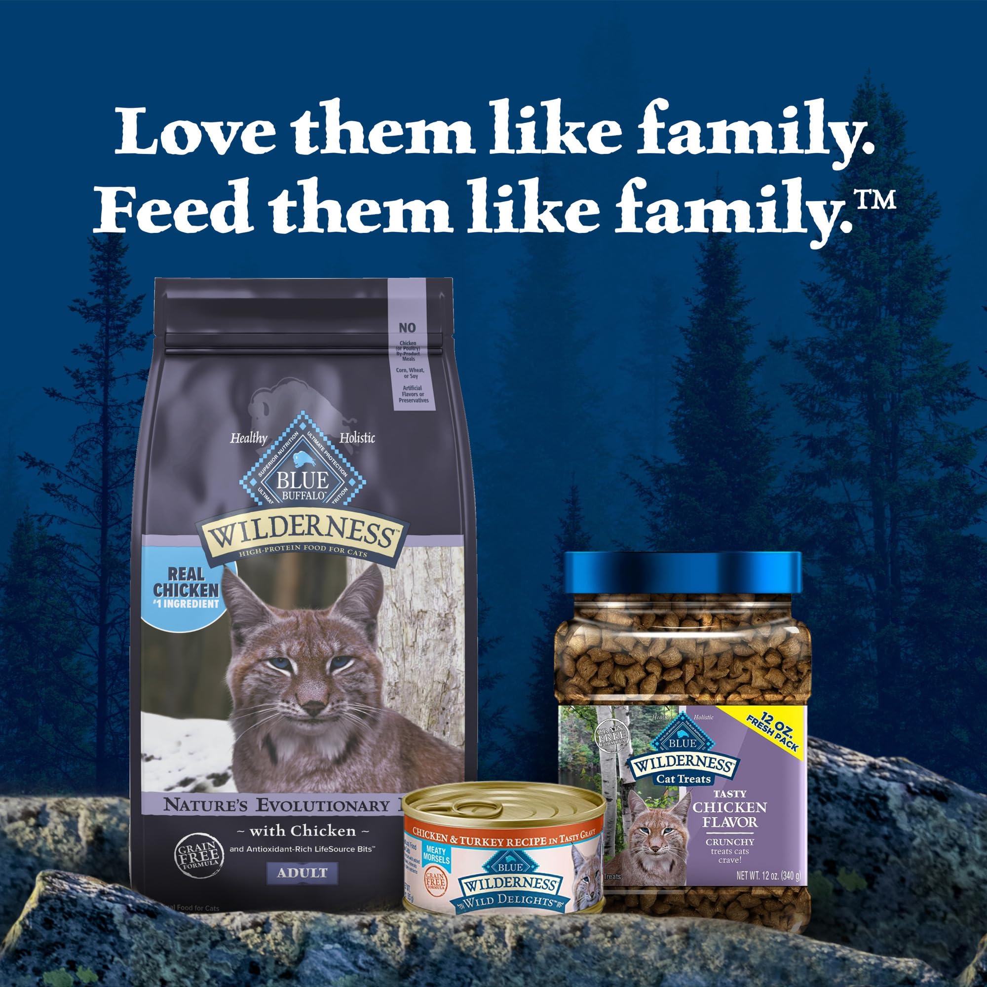 Information nutritionnelle et branding sur l’emballage Blue Buffalo Wilderness.