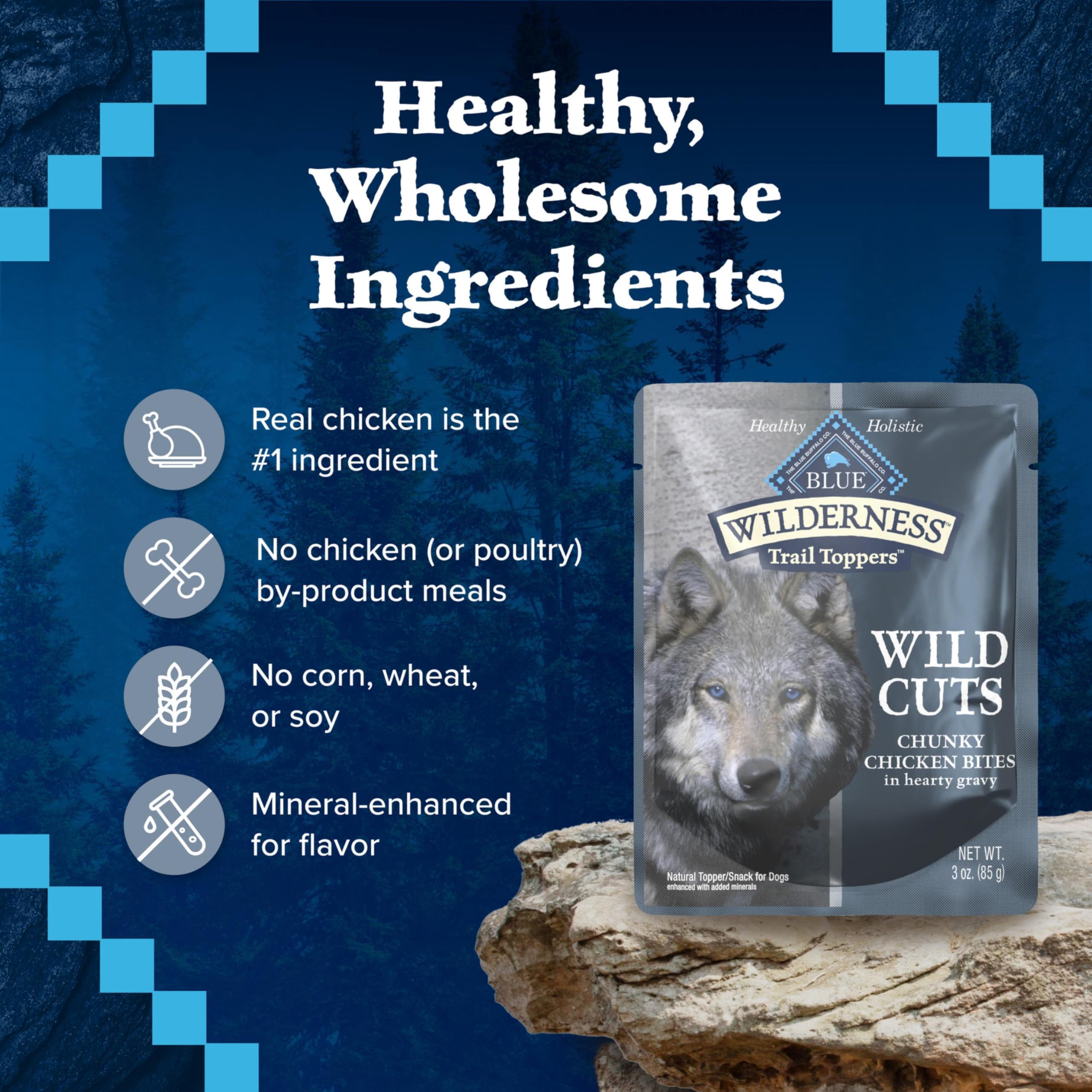Blue Buffalo Wilderness Trail Toppers : bouchées de poulet réel dans la sauce