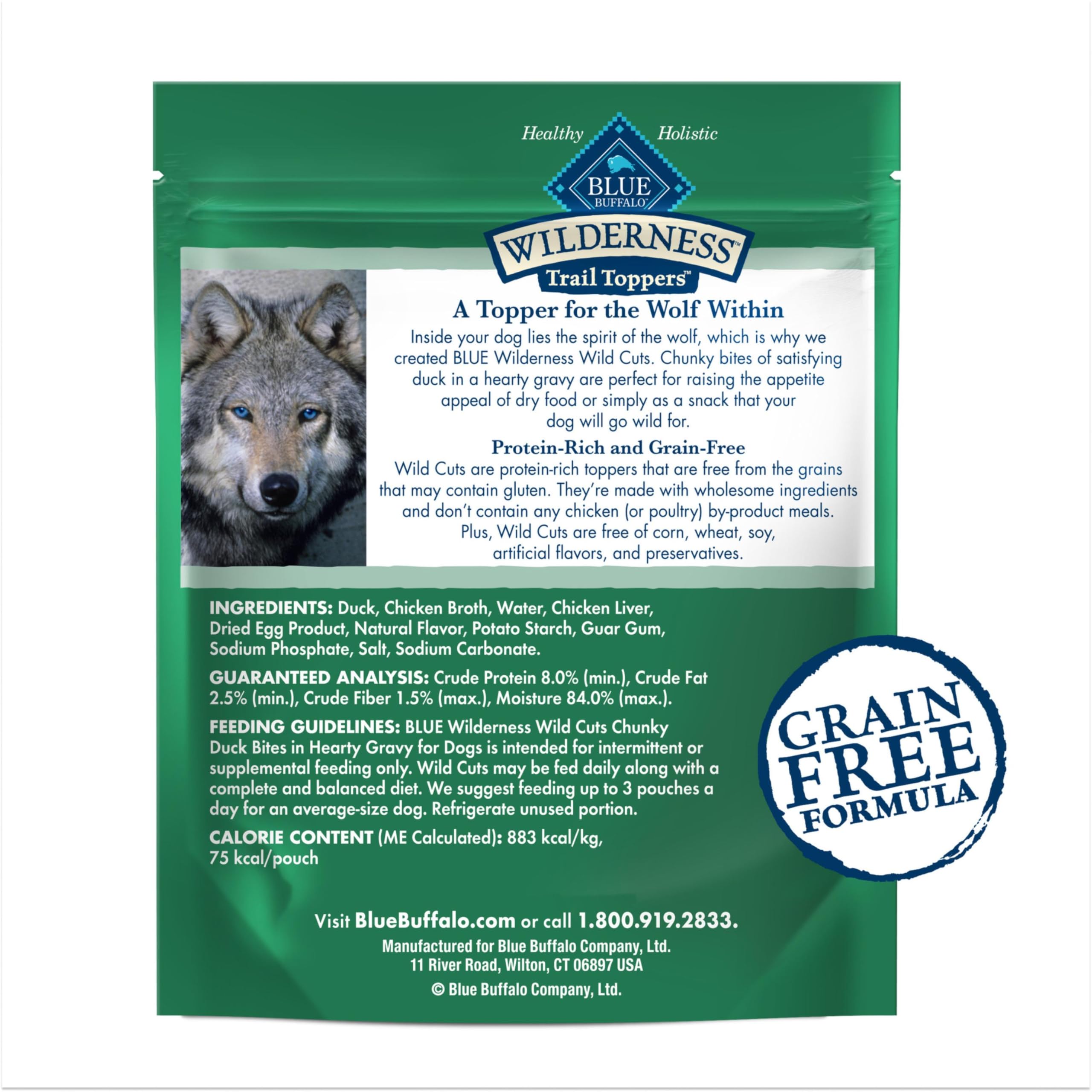 Trail Toppers Blue Buffalo, morceaux de canard en sauce, parfait pour agrémenter les croquettes.