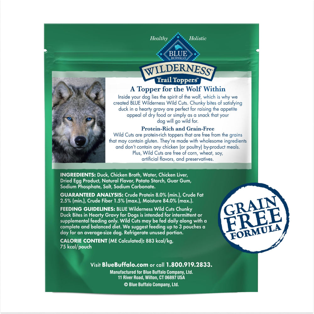 Trail Toppers Blue Buffalo, morceaux de canard en sauce, parfait pour agrémenter les croquettes.