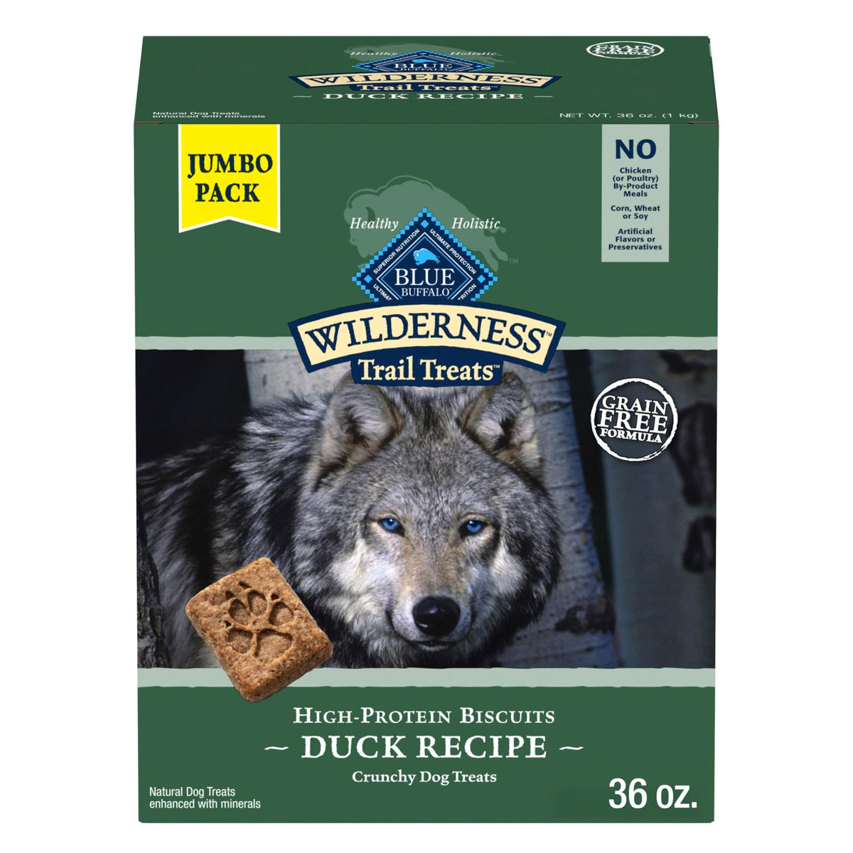 Blue Buffalo Wilderness Trail Treats emballage frontal, repérable facilement pour les récompenses