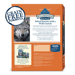 Blue Buffalo Wilderness — biscuits croquants sans céréales, adaptés aux chiens sensibles.