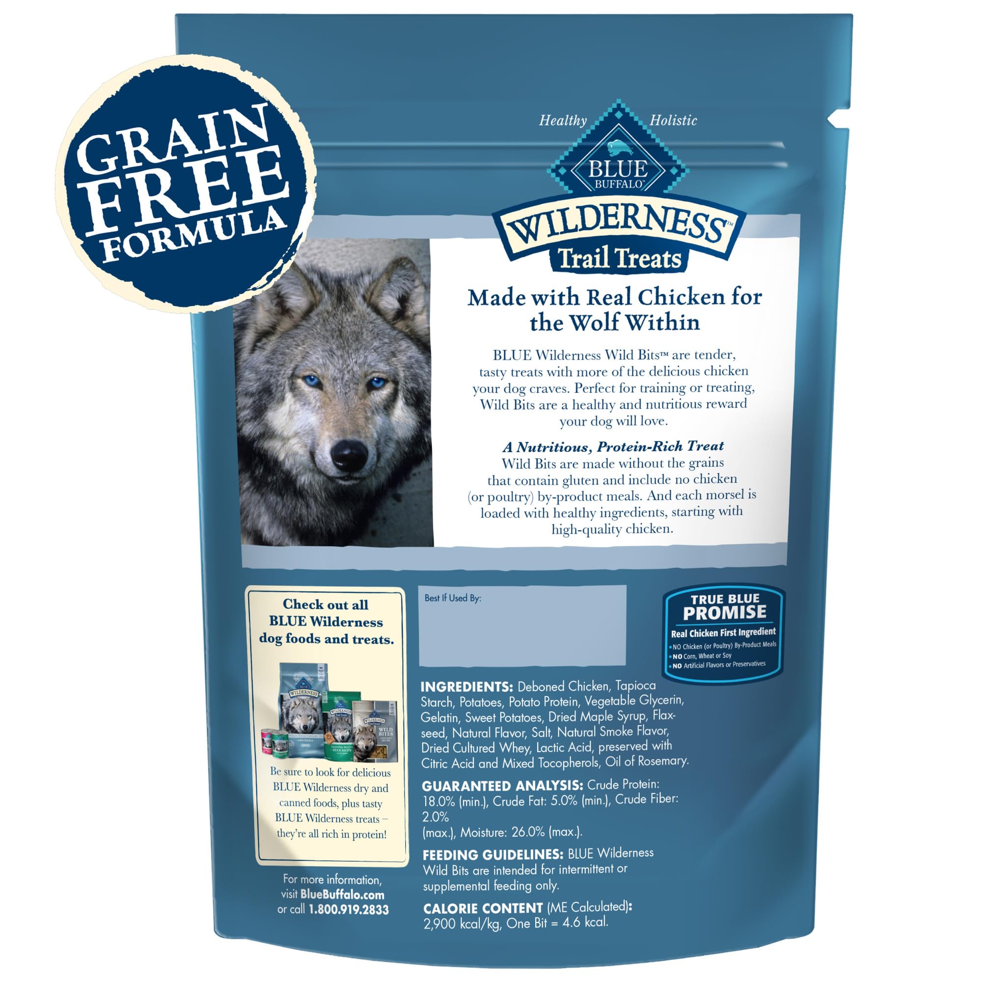 Texture moelleuse des Wild Bits, friandises Blue Buffalo pour chien, parfaite pour récompense lors du dressage.