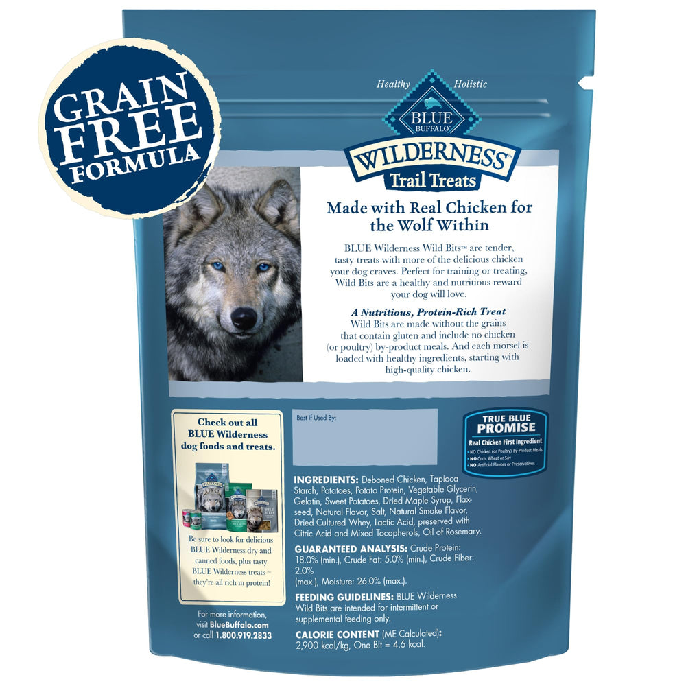 Texture moelleuse des Wild Bits, friandises Blue Buffalo pour chien, parfaite pour récompense lors du dressage.