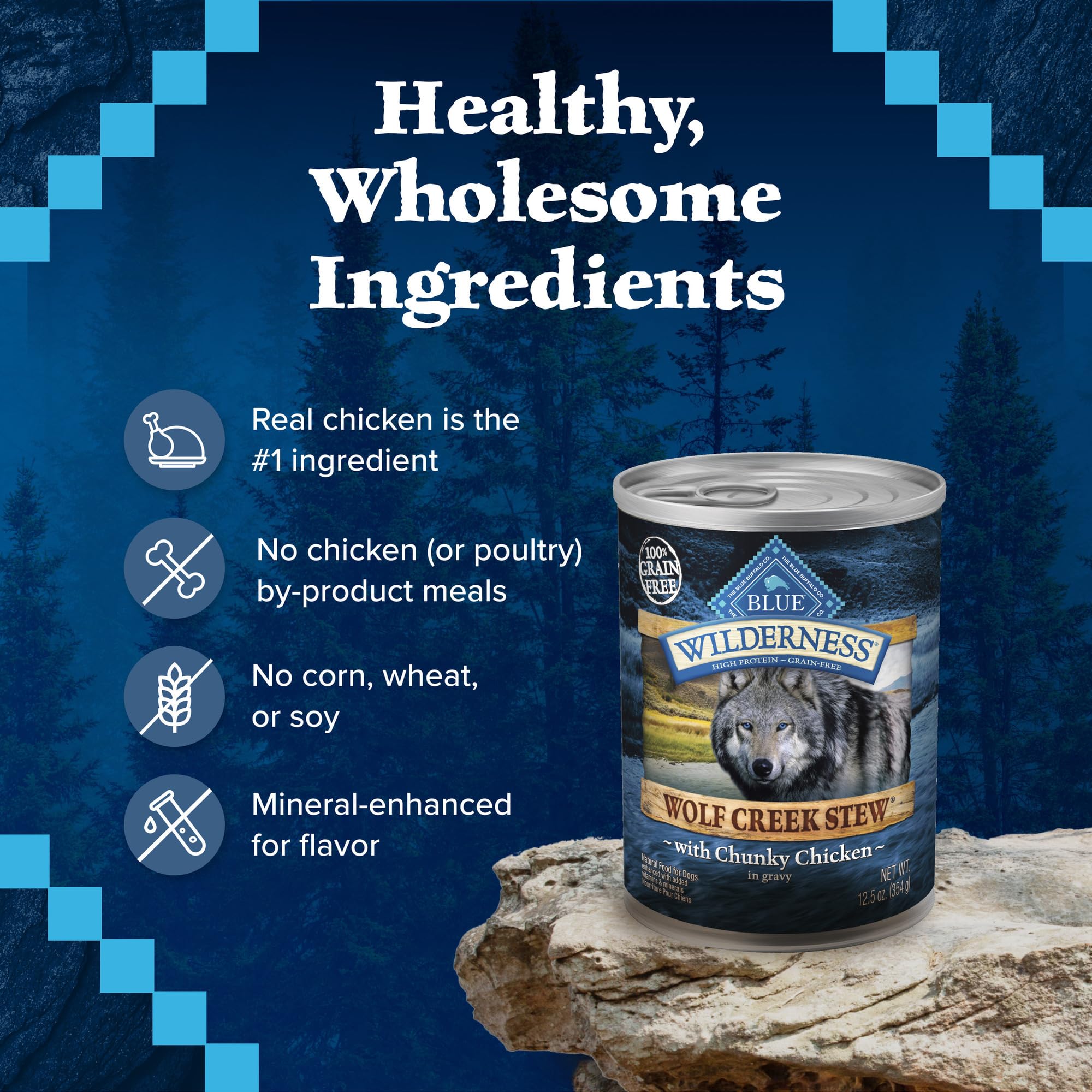 Blue Buffalo Wilderness Wolf Creek Stew melange-croquettes, repas complet et varié.