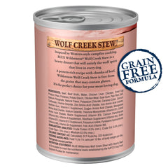 Blue Buffalo Wilderness Wolf Creek Stew avec morceaux de boeuf premium pour chien gourmand.