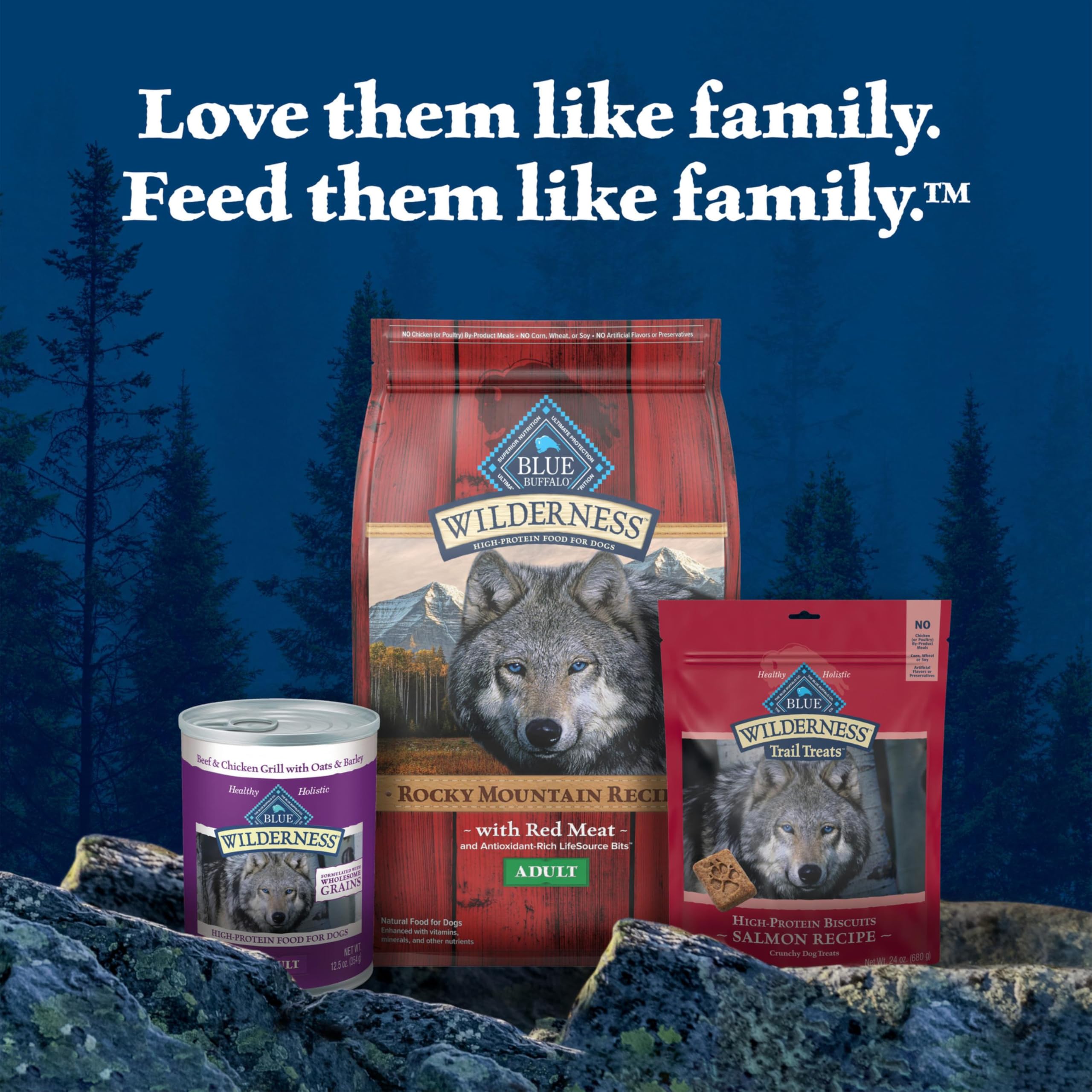 Blue Buffalo Wilderness Wolf Creek Stew sans cereales, sans maïs ni soja.