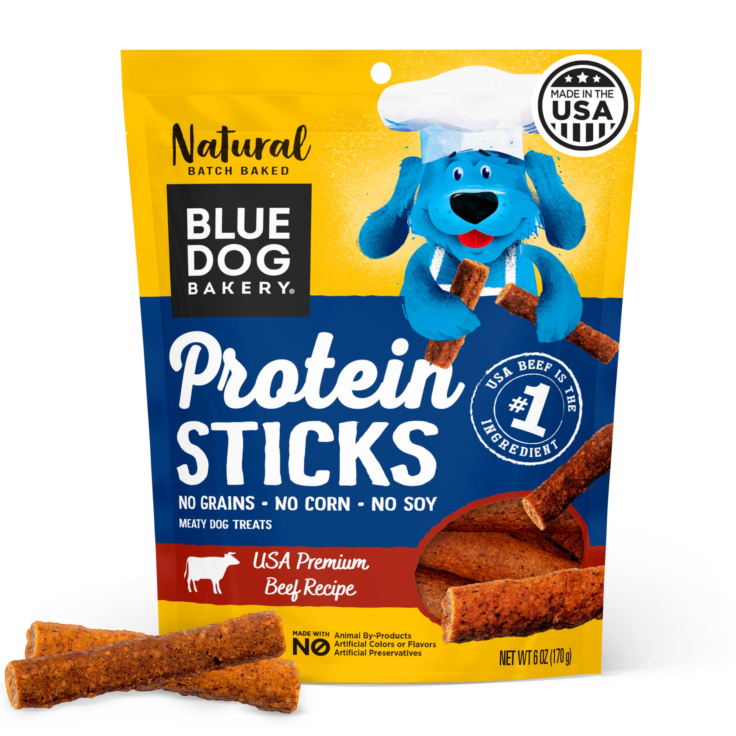 Blue Dog Bakery batonnets proteine boeuf seche - collations riches en proteines pour chiens actifs