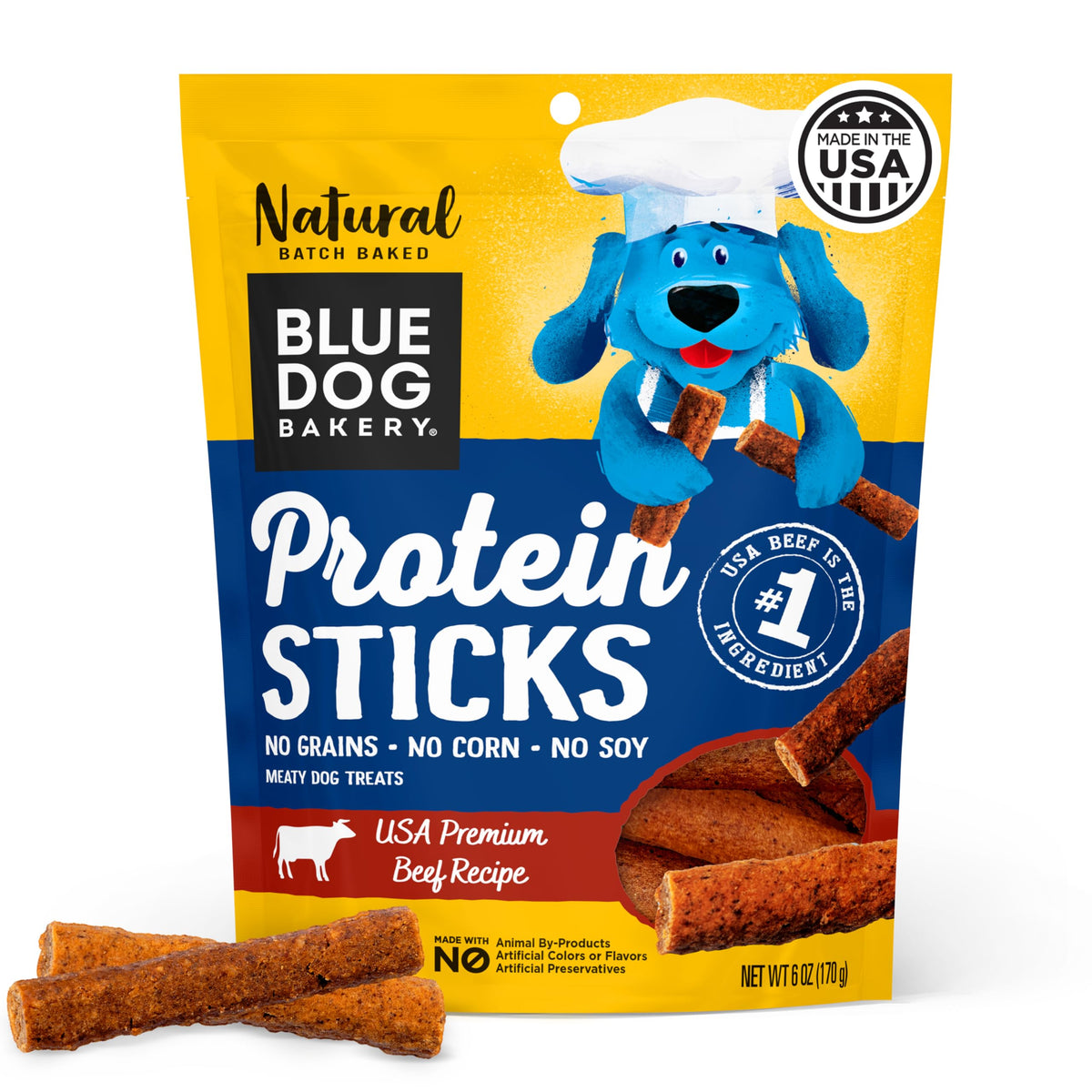 Blue Dog Bakery batonnets proteine boeuf seche - collations riches en proteines pour chiens actifs