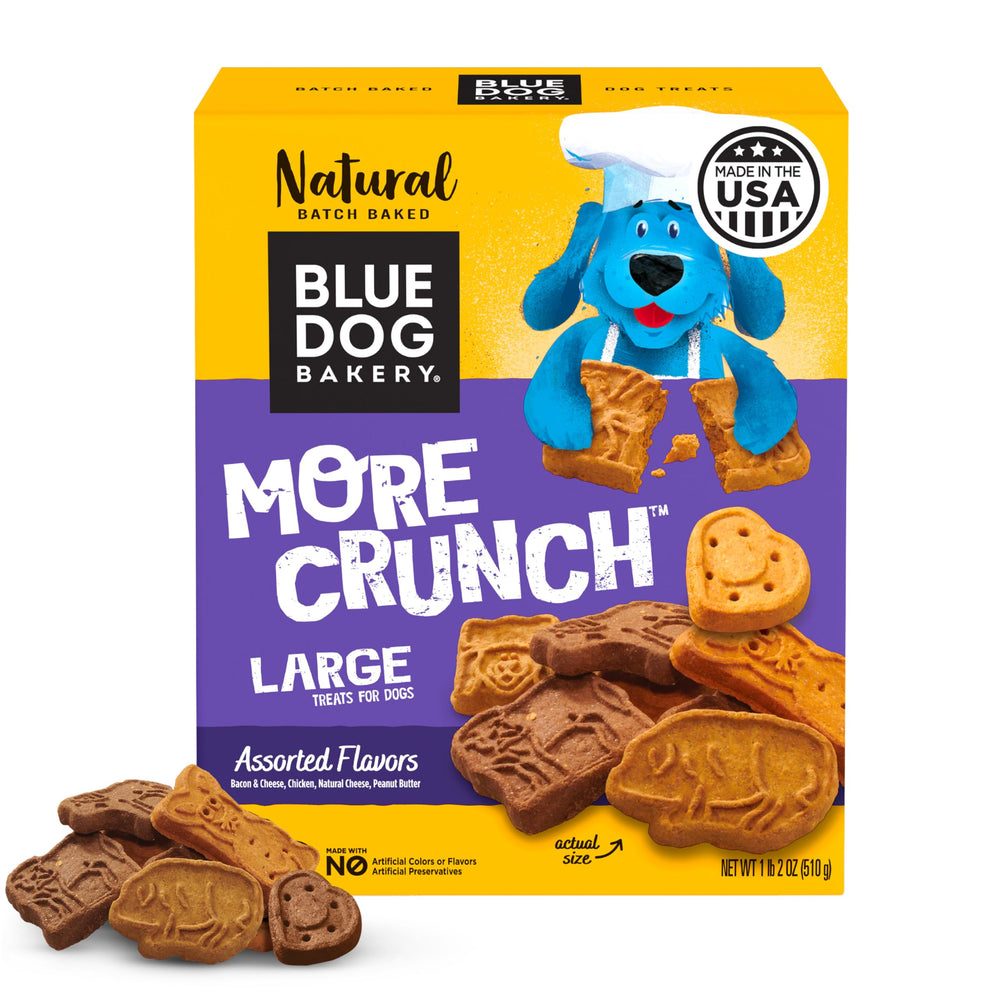 Blue Dog Bakery More Crunch: boîte 510 g prête à récompenser quotidiennement.