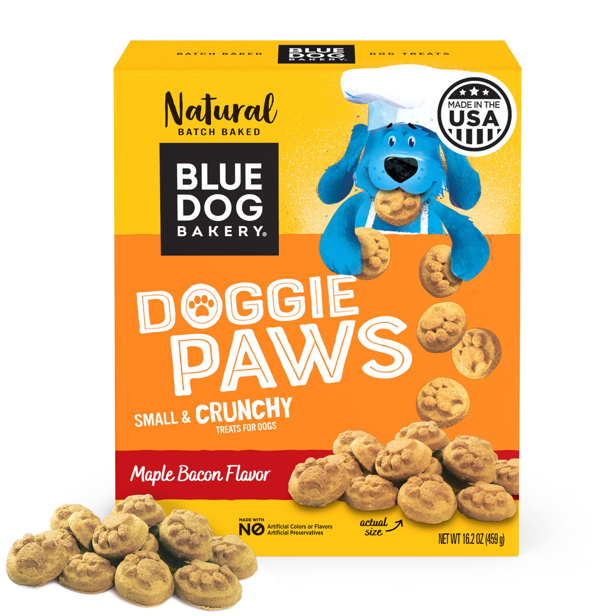 Blue Dog Bakery Doggie Paws : morceau croquant saveur érable et bacon pour récompenser les chiens.