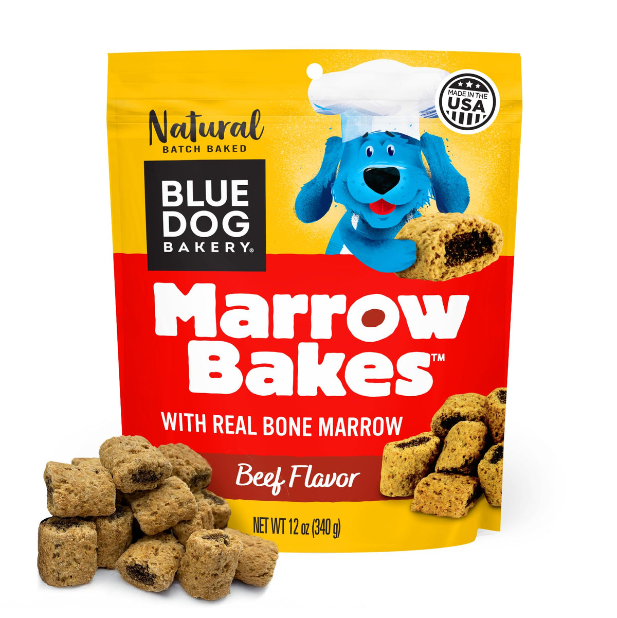 Blue Dog Bakery MarrowBakes emballage pratique, friandises naturelles prêtes à emporter.