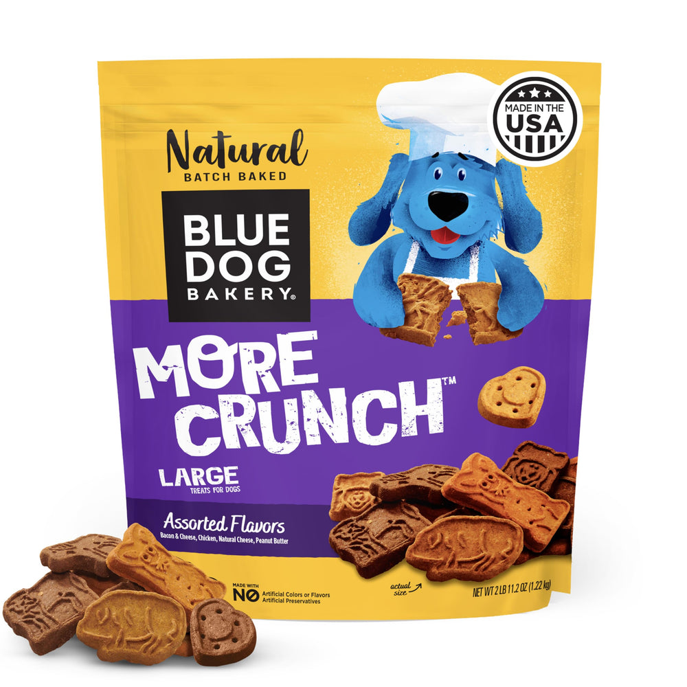 Blue Dog Bakery More Crunch biscuits assortis – croquant et hygiène dentaire potentielle.