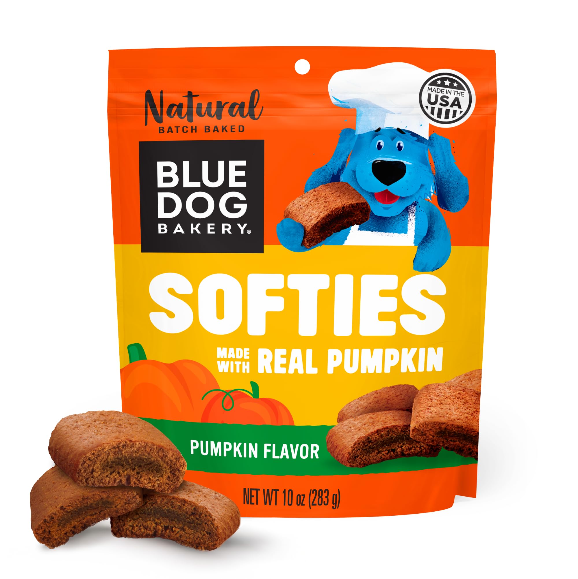 Blue Dog Bakery Pun’Kin Softies dans une boîte, friandises moelleuses idéales pour chiens.