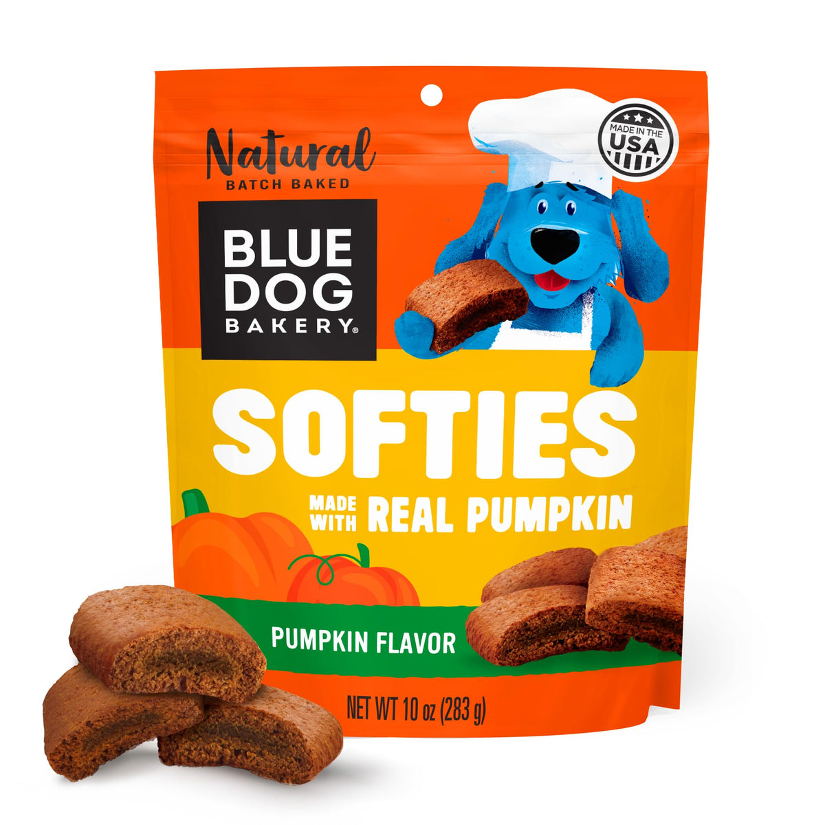 Blue Dog Bakery Pun’Kin Softies dans une boîte, friandises moelleuses idéales pour chiens.
