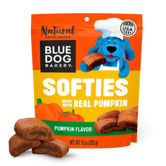 Blue Dog Bakery Pun’Kin Softies dans une boîte, friandises moelleuses idéales pour chiens.